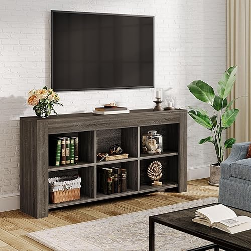 Miniatura 8 de Tribesigns Mesa consola de sofá de 63 pulgadas de largo, mesa de entrada de madera rústica con 6 cubos de almacenamiento para sala de estar,