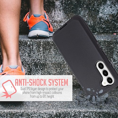 Miniatura 5 de Funda para teléfono Samsung Galaxy S23, protector de pantalla integrado, resistente a prueba de golpes, funda protectora con clip para cinturón (BK)