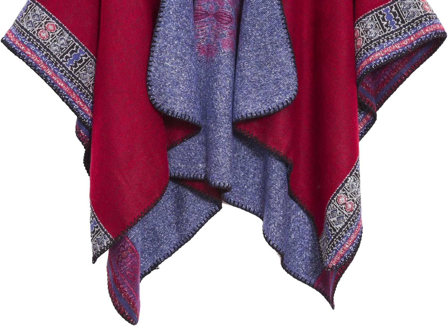 Women's Vintage Pattern Open Front Poncho Cape Shawl Winter Shawl Wraps - Image 6