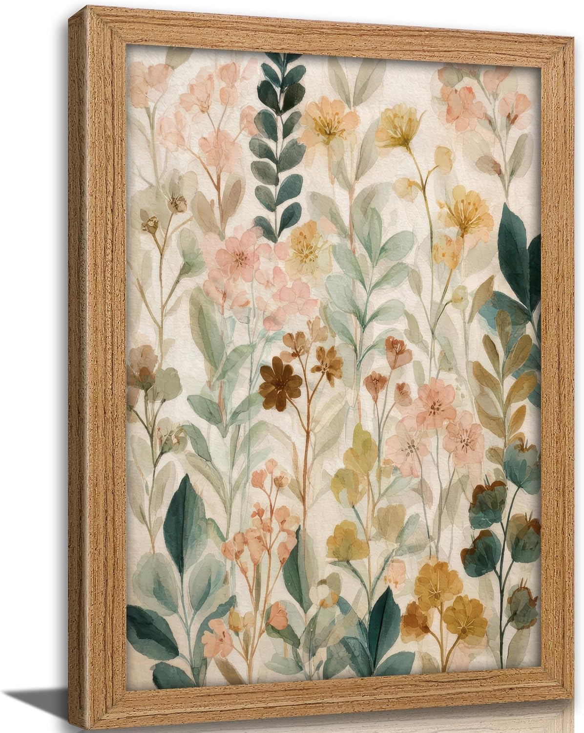 Vexlynora Vintage Watercolor Floral Framed Wall Art - Cottagecore Pastel Flower Canvas Wall Decor Boho Plant painting Picture Retro Country Botanical Artwork for Living Room Bedroom