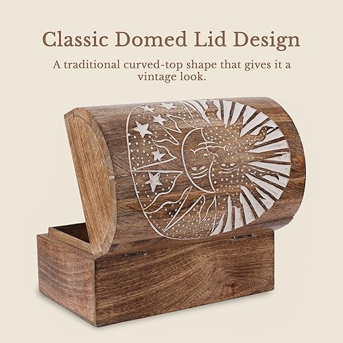 Miniatura 5 de Ajuny Caja de almacenamiento de joyas decorativa hecha a mano con tallas de sol, multiusos, caja de recuerdos, organizador de regalos