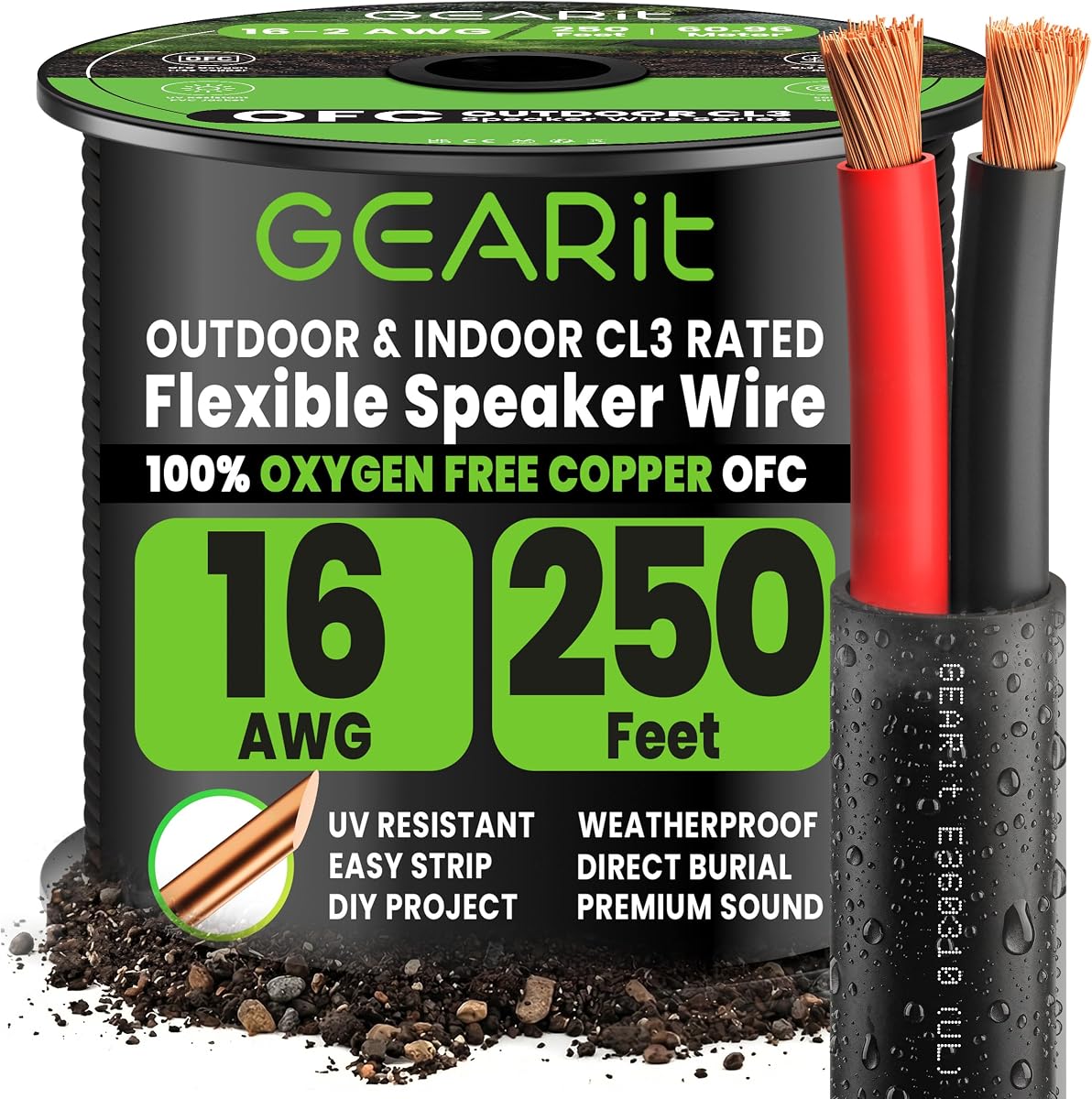 GEARit 16 AWG Outdoor Speaker Wire 250 FT