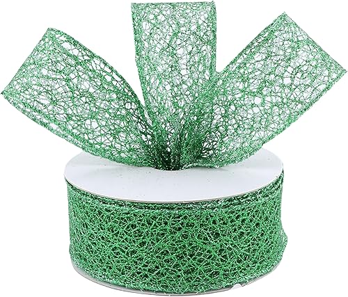 Cinta de Navidad verde con alambre de 1.5 pulgadas, cinta roja con alambre para árbol de Navidad, cinta metálica verde con purpurina para coronas,