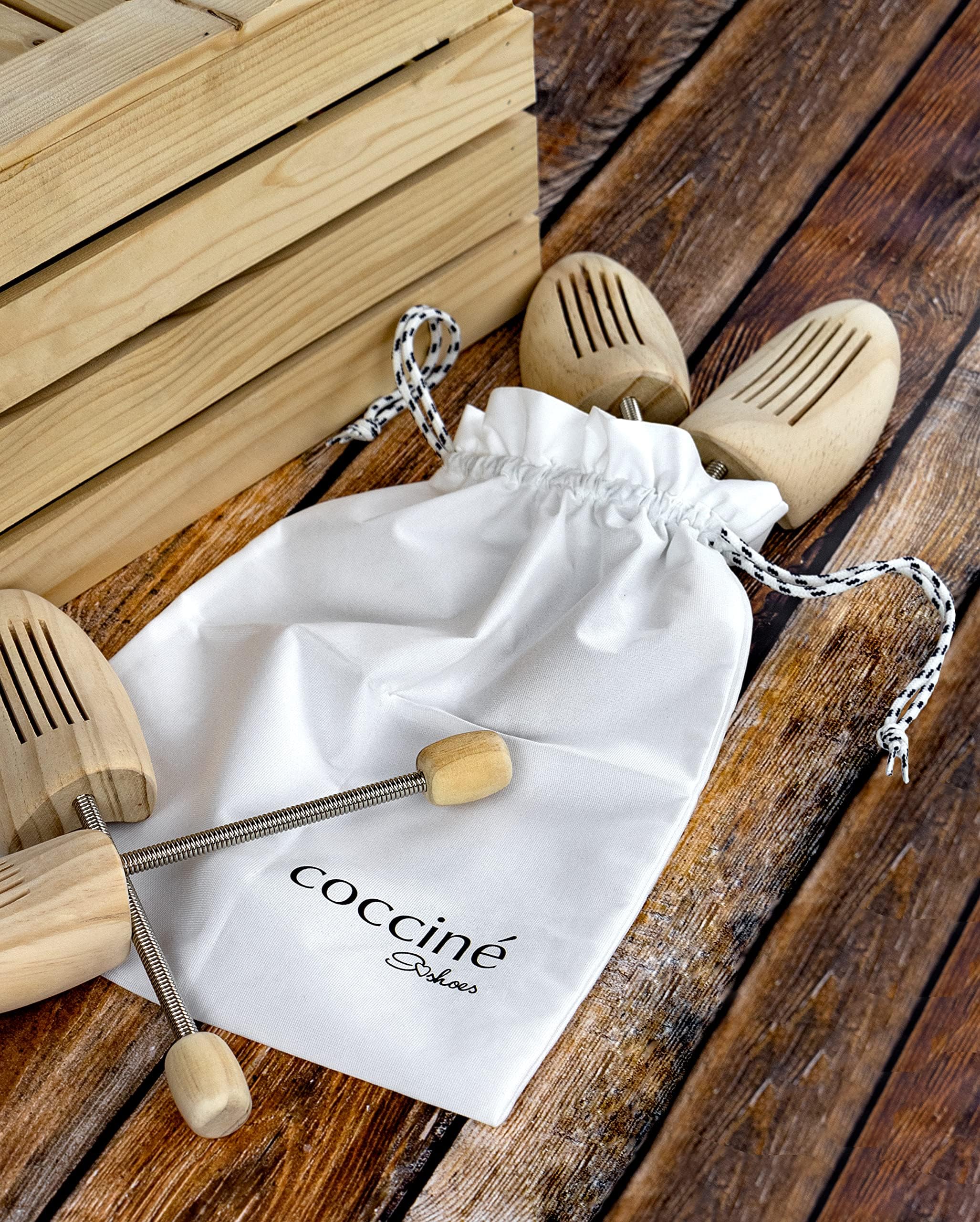 Coccine - Horma para zapatos de madera, extrafuerte, con muelle de acero, protector de madera natural, separadores para todos los zapatos, protección contra torceduras