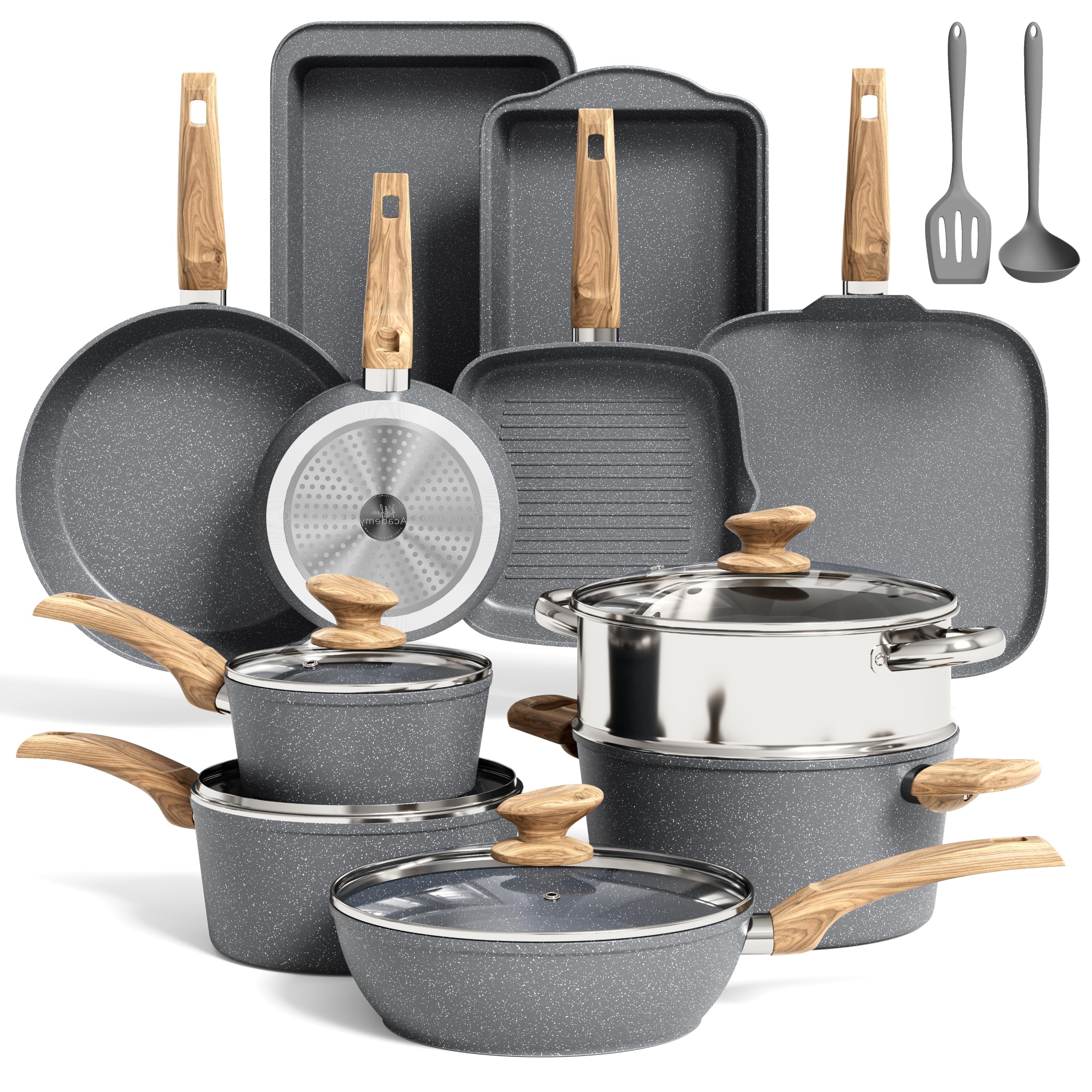 Kitchen Academy 17-teilige Induktions Töpfe Set, Granit Topf und Pfannenset | Antihaft Kochtopf Kochgeschirr Set für Induktion, Gas, Elektroherd, ungiftig, PFOA und PFOS-frei, Leicht zu reinigen