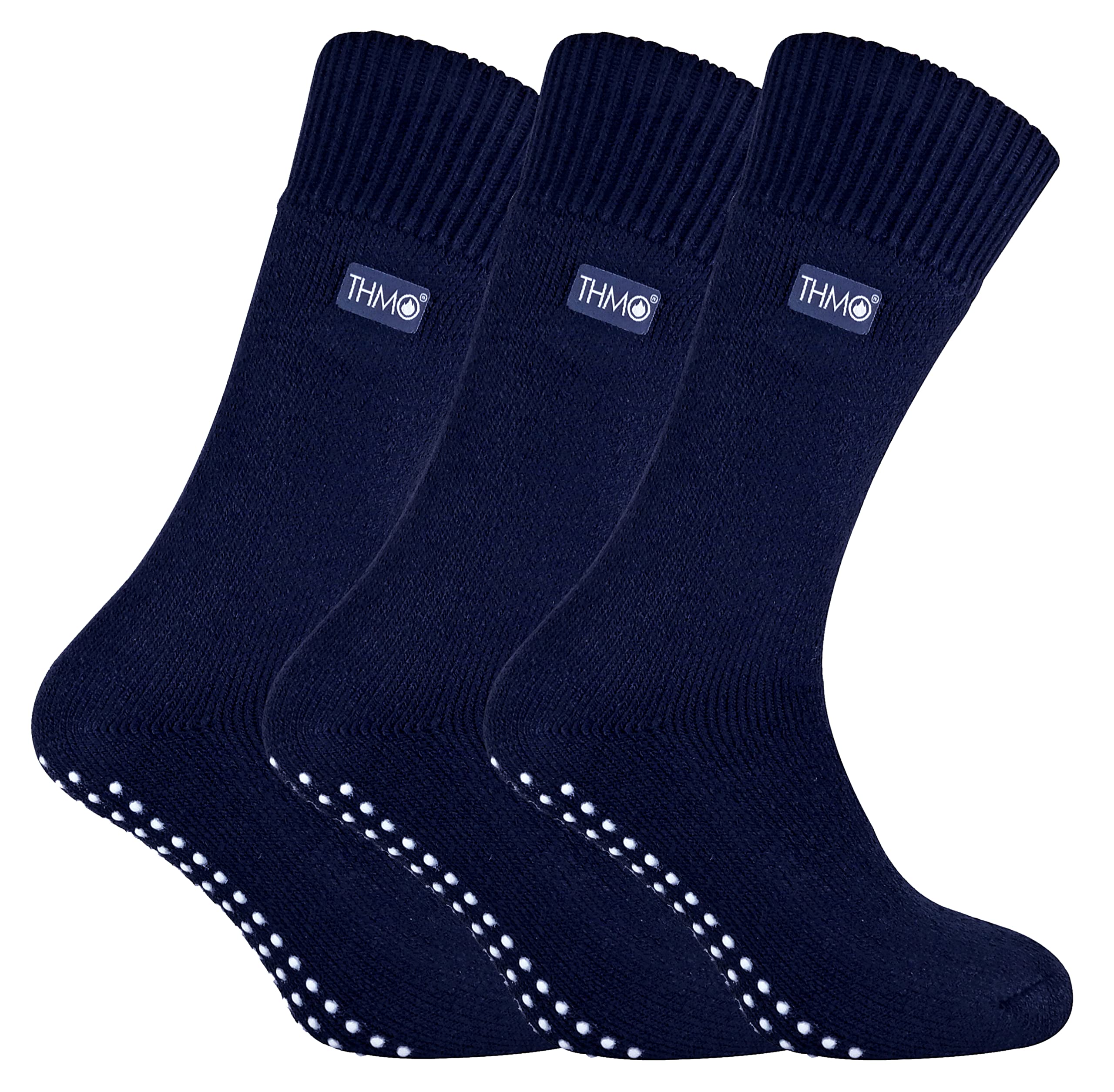 Thmo Unisex Navy 3 Pairs Mens Fleece Lined Slipper Socks