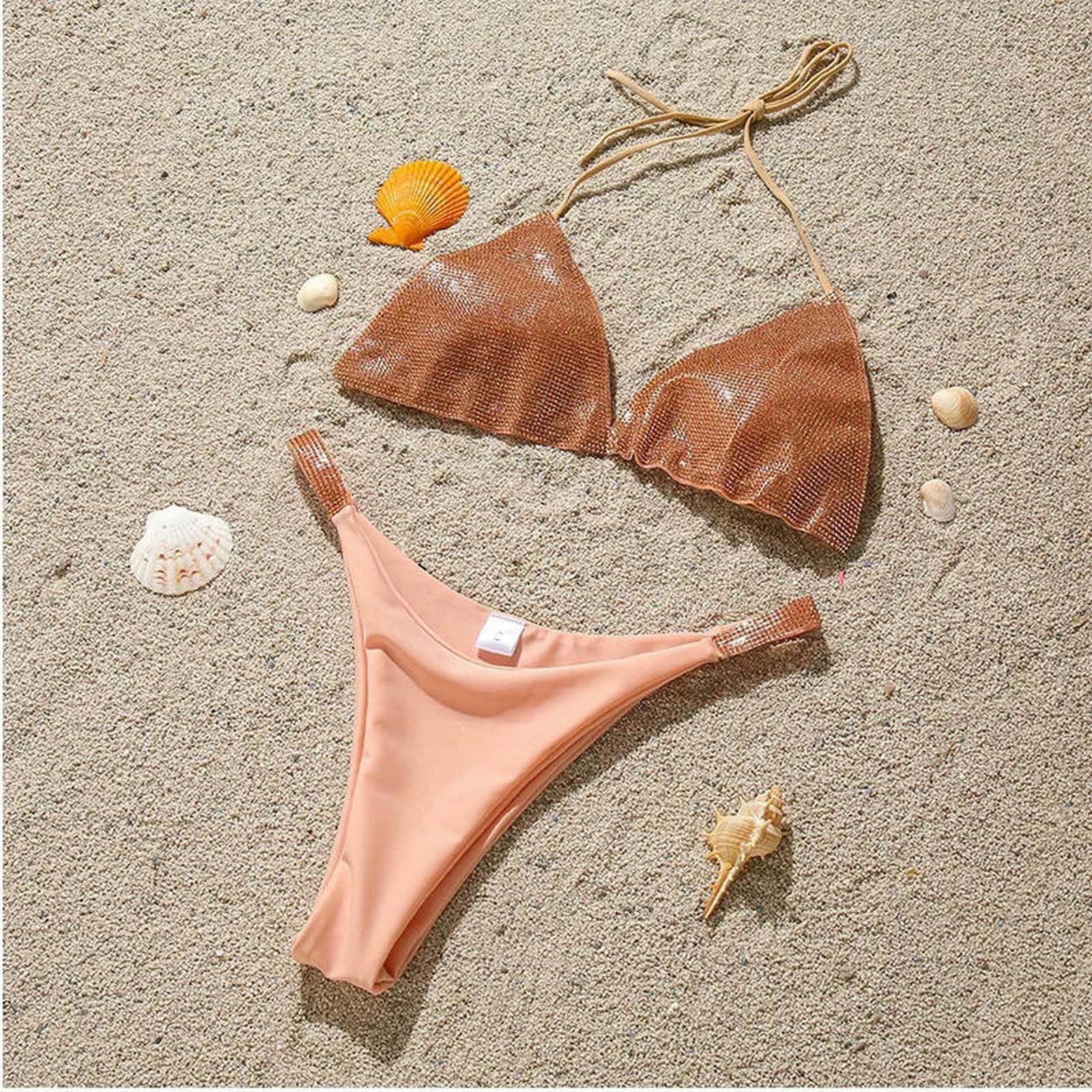 Bikini z poliestru i elastanu w panterkę ze strasami
