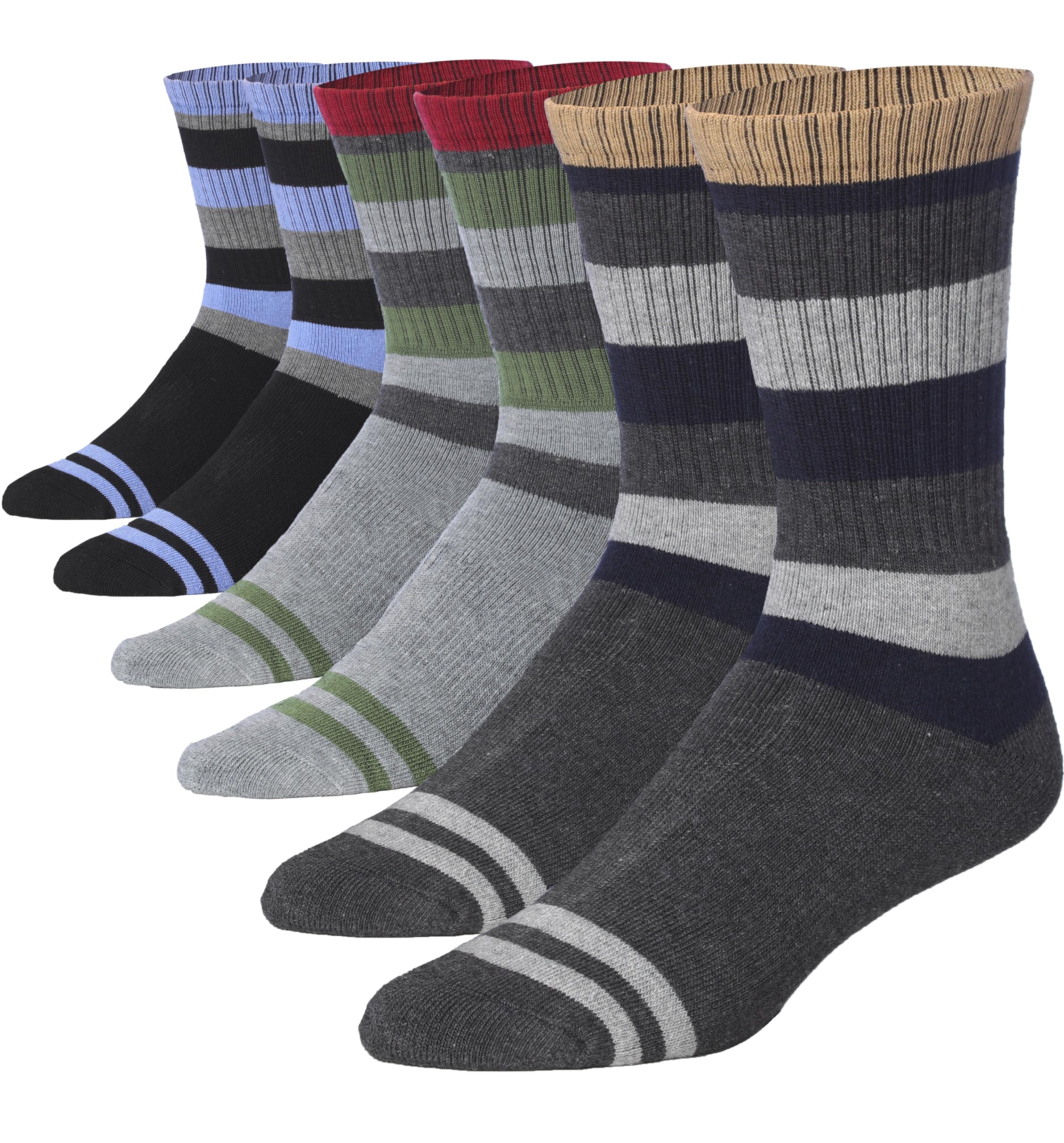 JAMES FIALLO 3 Pack Unisex Wool Blend Cushioned Comfort Colorful Striped Crew Socks Perfect for Hiking, Climbing & Fishing