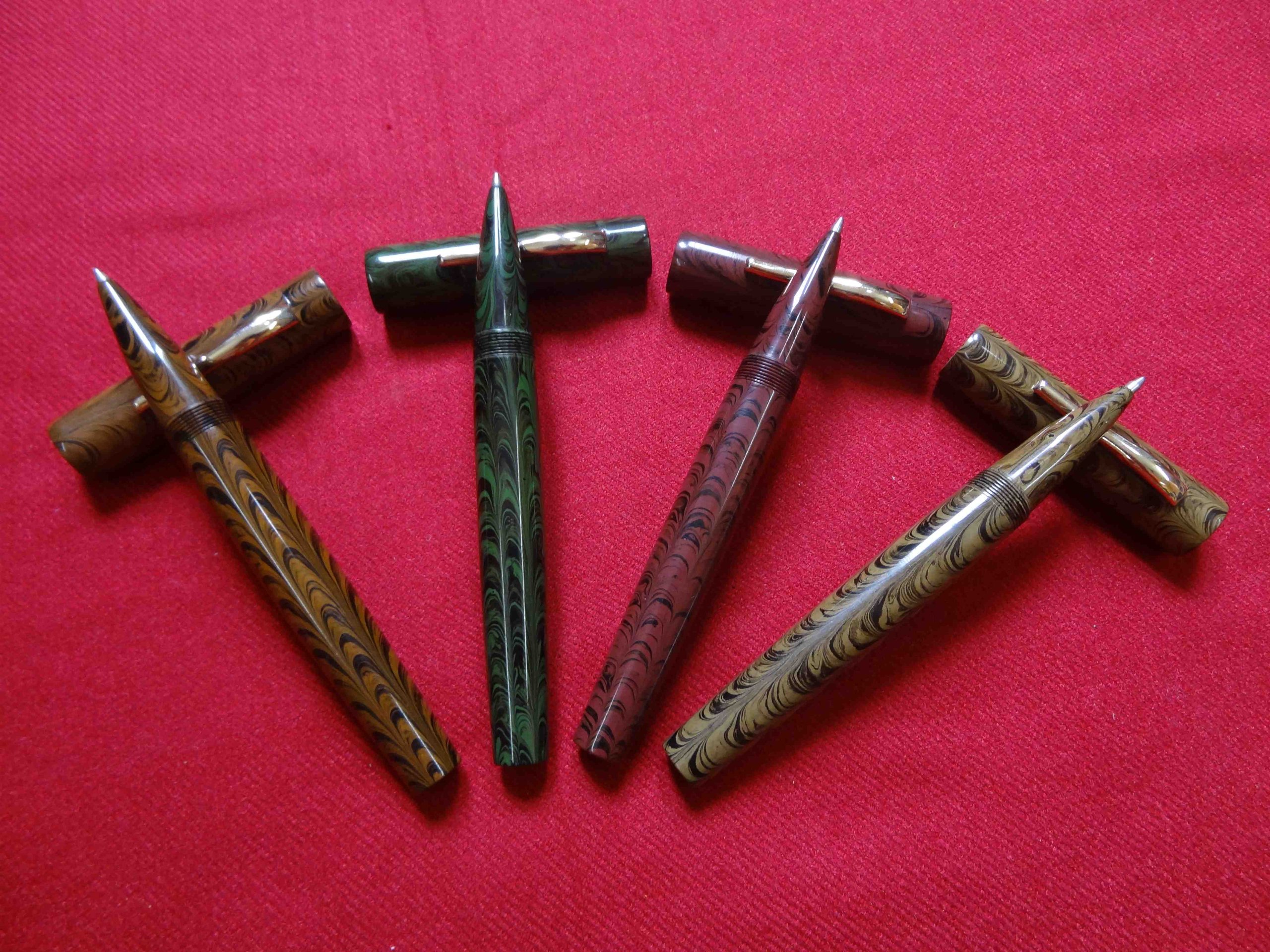 RANGADUOFOLD BIG EBONITE RIPPLE BALL POINT PEN -BROWN,PINK,GREEN,OLIVE BROWN