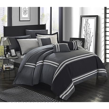 Zarah Colorblock Queen Size Comforter Set, 10-Piece Chic Home Bedding Set