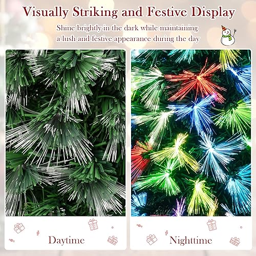 Miniatura 98 de Goplus Árbol de Navidad artificial de fibra óptica preiluminado, con luces LED multicolor y copos de nieve (6 pies)