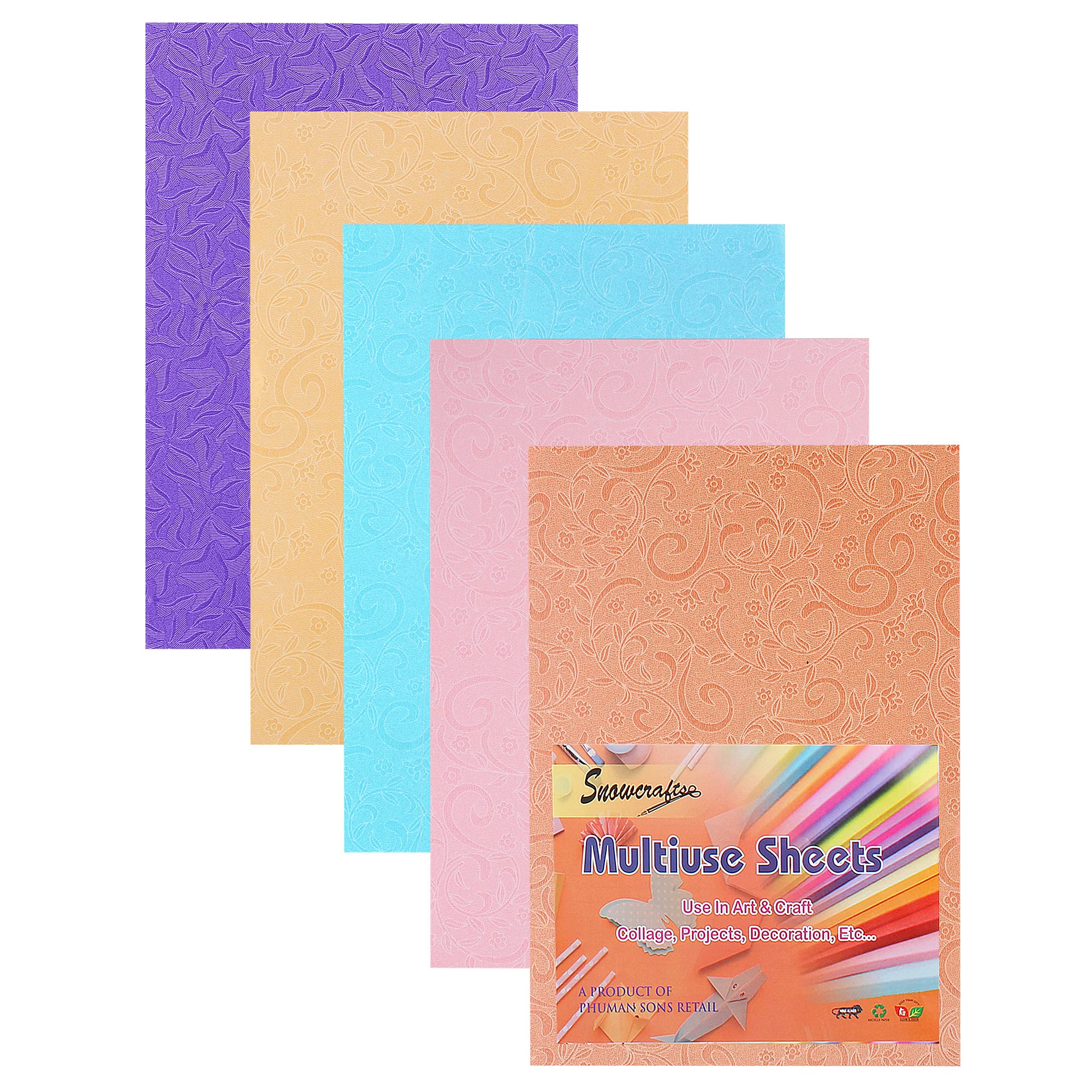 SNOW CRAFTS Metallic Embossed Chart size Sheets for Scrapbooking, Art and Crafts, Wedding Invites,Greeting cards.(22 inch* 28 inch). (20 SHEETS)