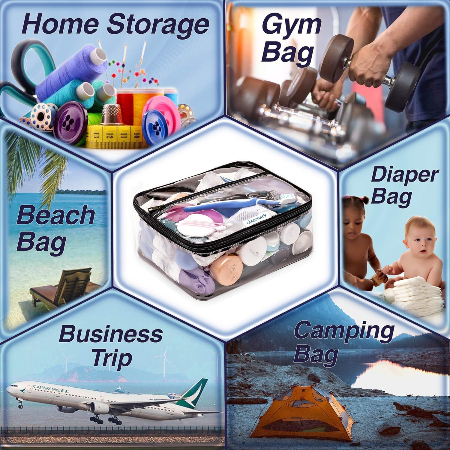 Olanmark TSA Approved Clear Toiletry Bag - Large Clear Travel Makeup Bag