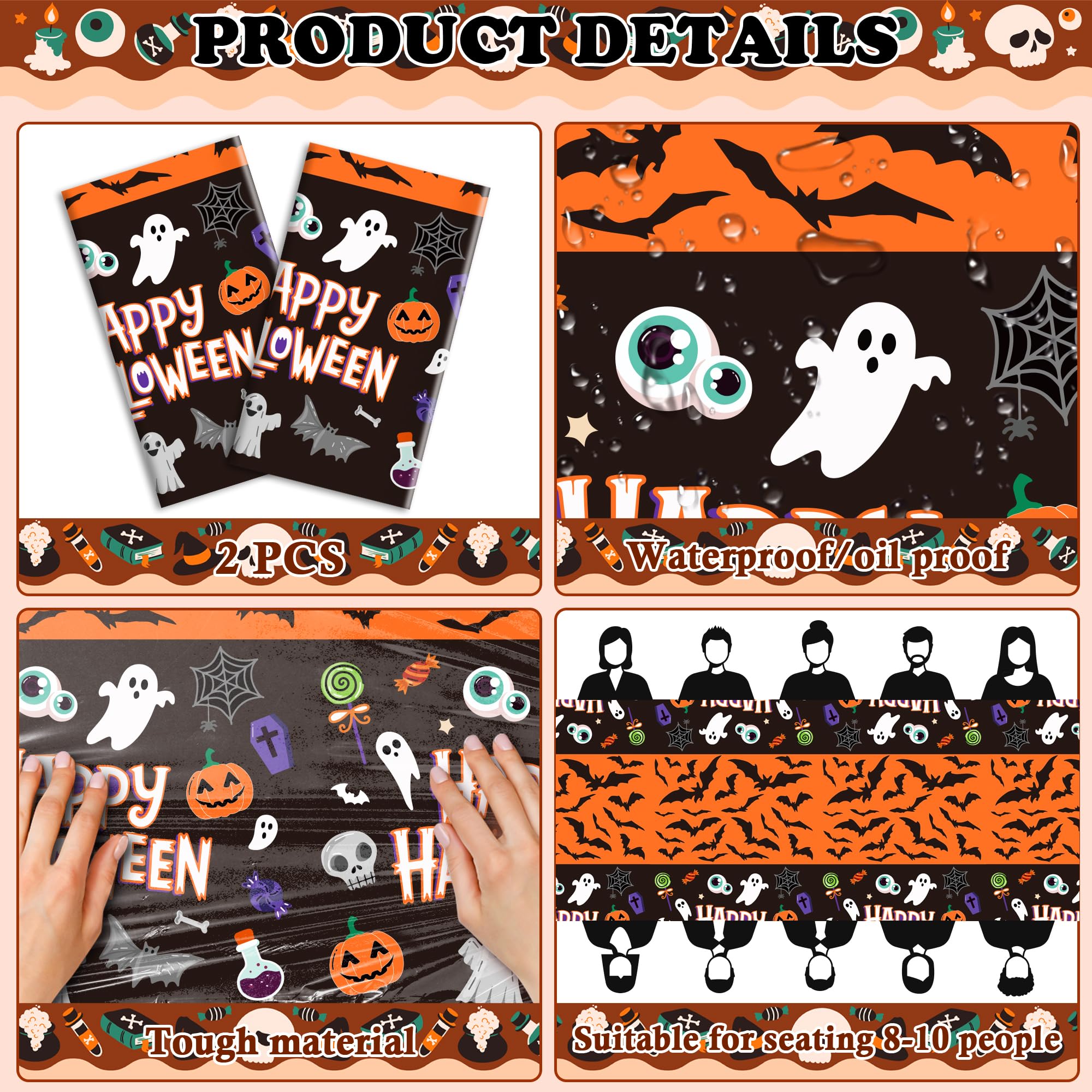 Halloween Tablecloths - 2 Pack Spooky Decor -3 Halloween Tablecloths - 2 Pack Spooky Decor -3