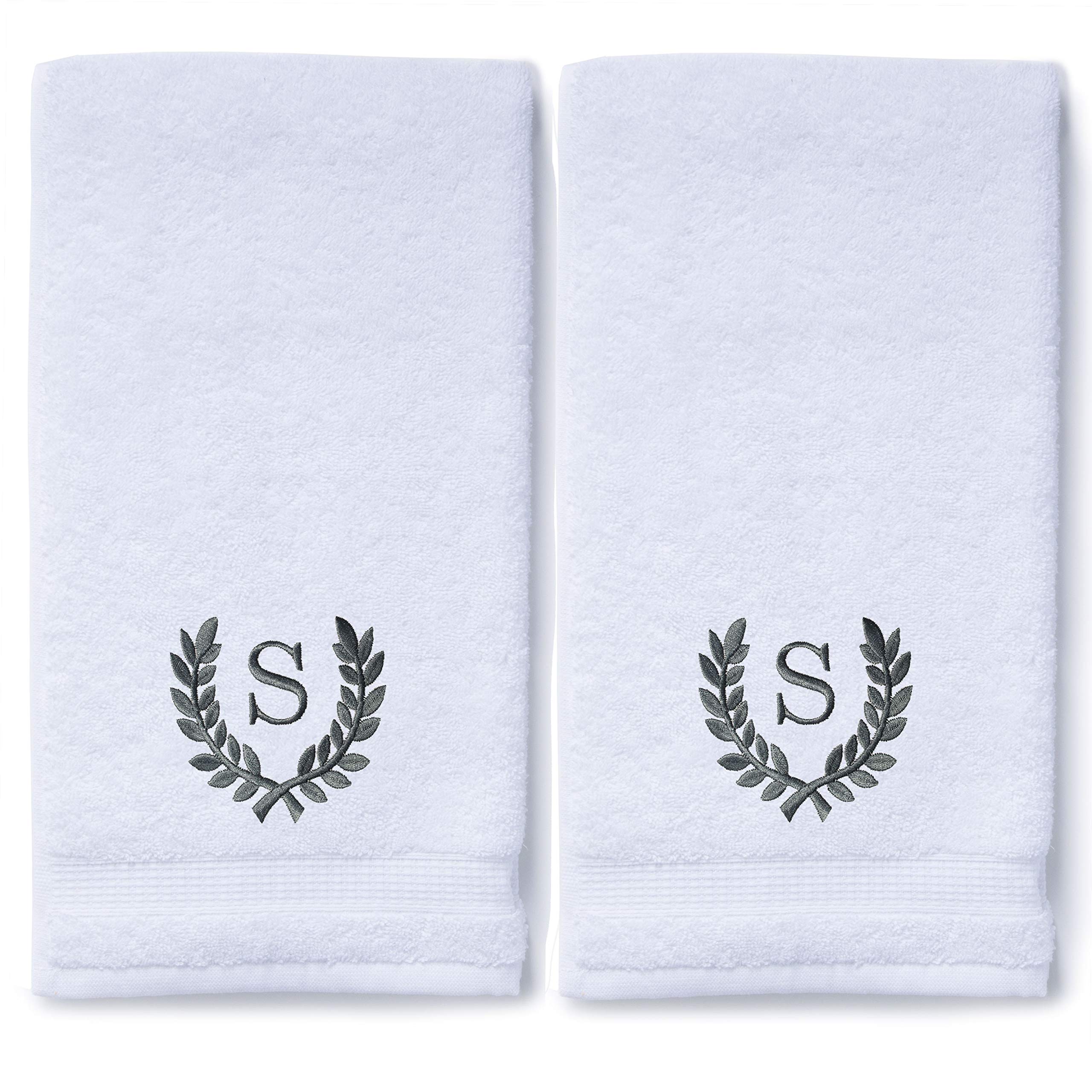 Toallas de mano Monogrammed para baño y cocina | regalo personalizado para bodas y novias | Toalla turca de lujo personalizada | Colección Spa, gran tamaño, 16 x 30 pulgadas, juego de 2