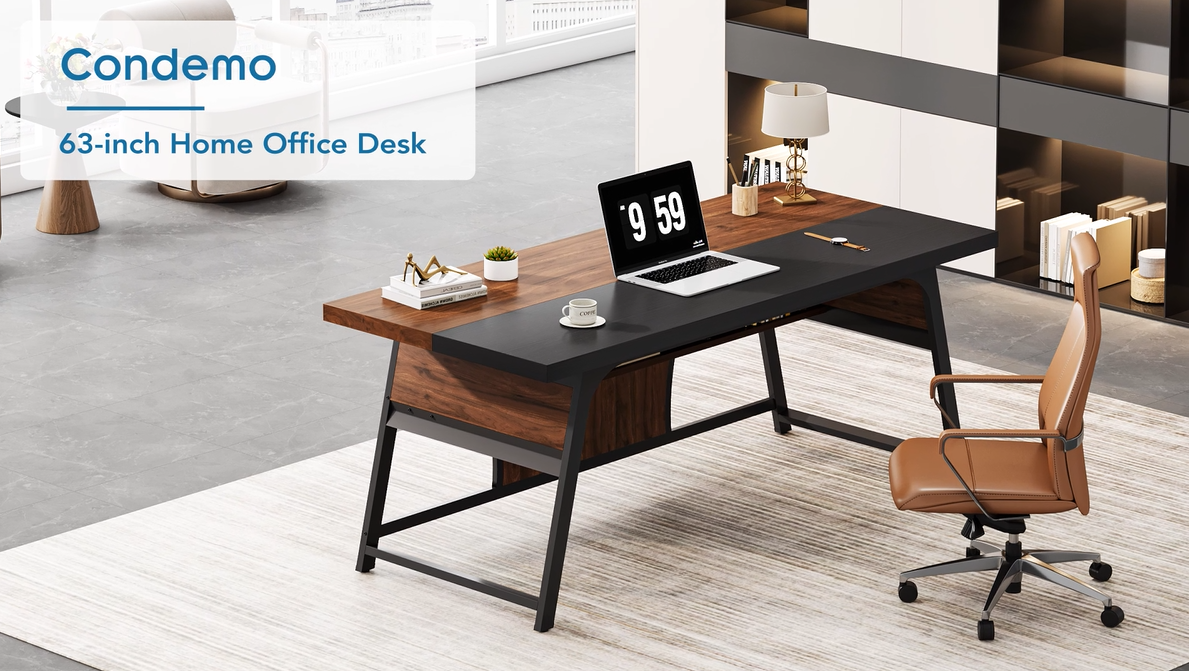 Amazon.com: Condemo 63-inch Executive Desk with Storage Shelf