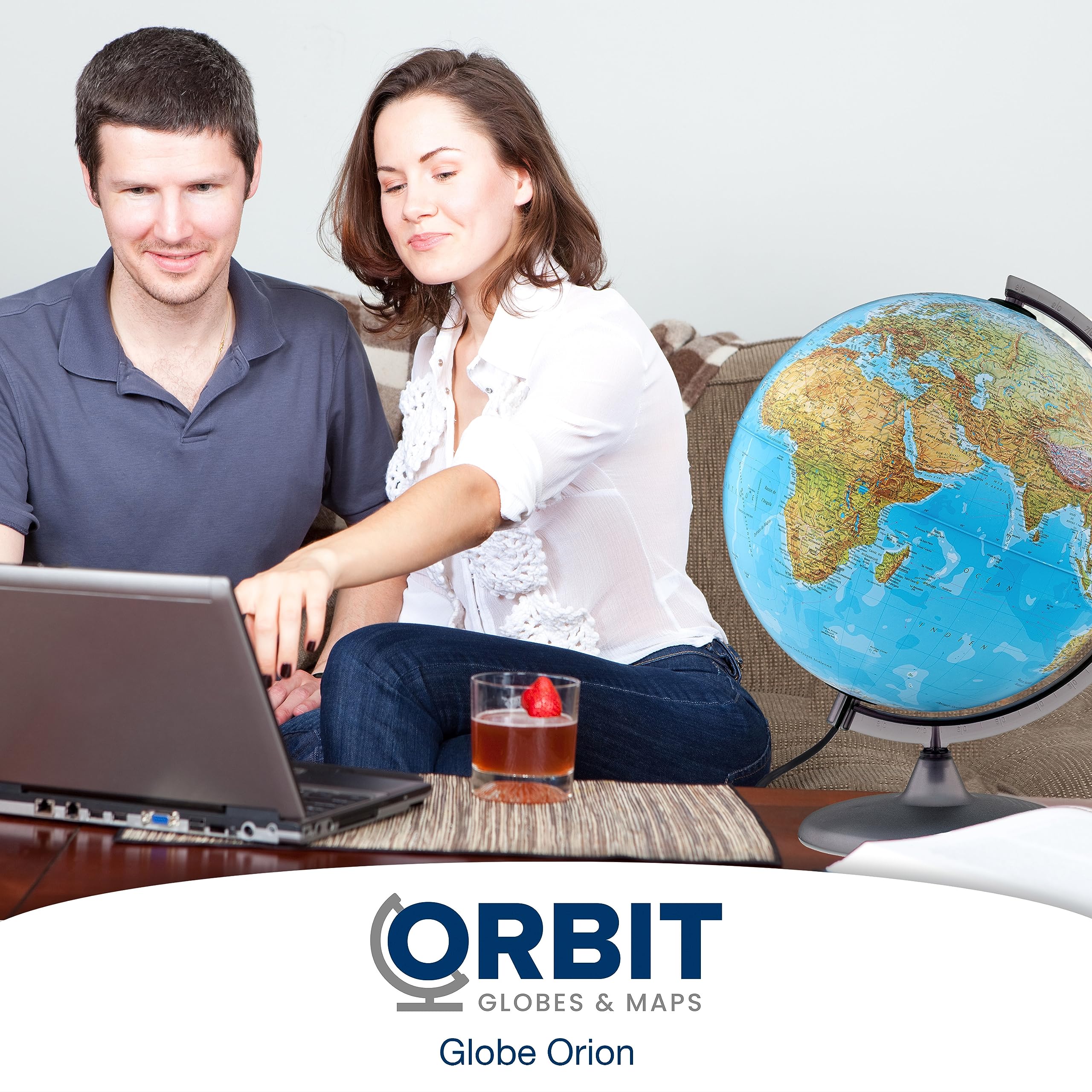 ORBIT GLOBES & MAPS - Globe lumineux - globe de 30cm avec pied stable, image de carte 2023 physique/politique avec lampe LED, image de carte française actuelle