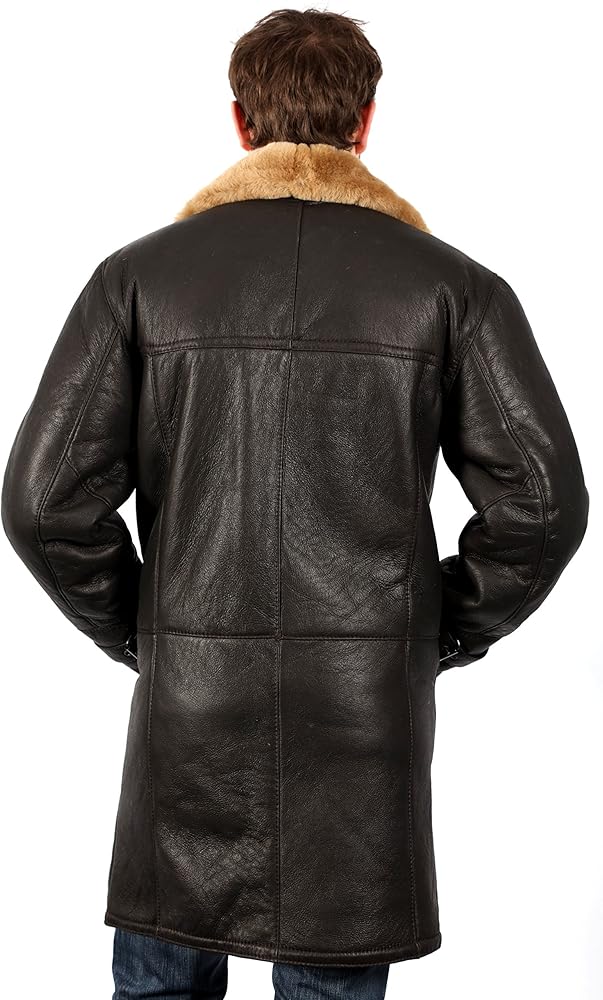 Infinity Men's Brown Long Shearling Ginger Sheepskin Leather Coat