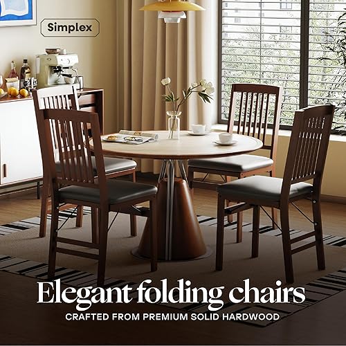 Miniatura 3 de SIMPLEX Sillas de comedor de madera plegables compactas (juego de 2)  sin montaje, cojines de cuero sintético, capacidad de carga de 400 libras,