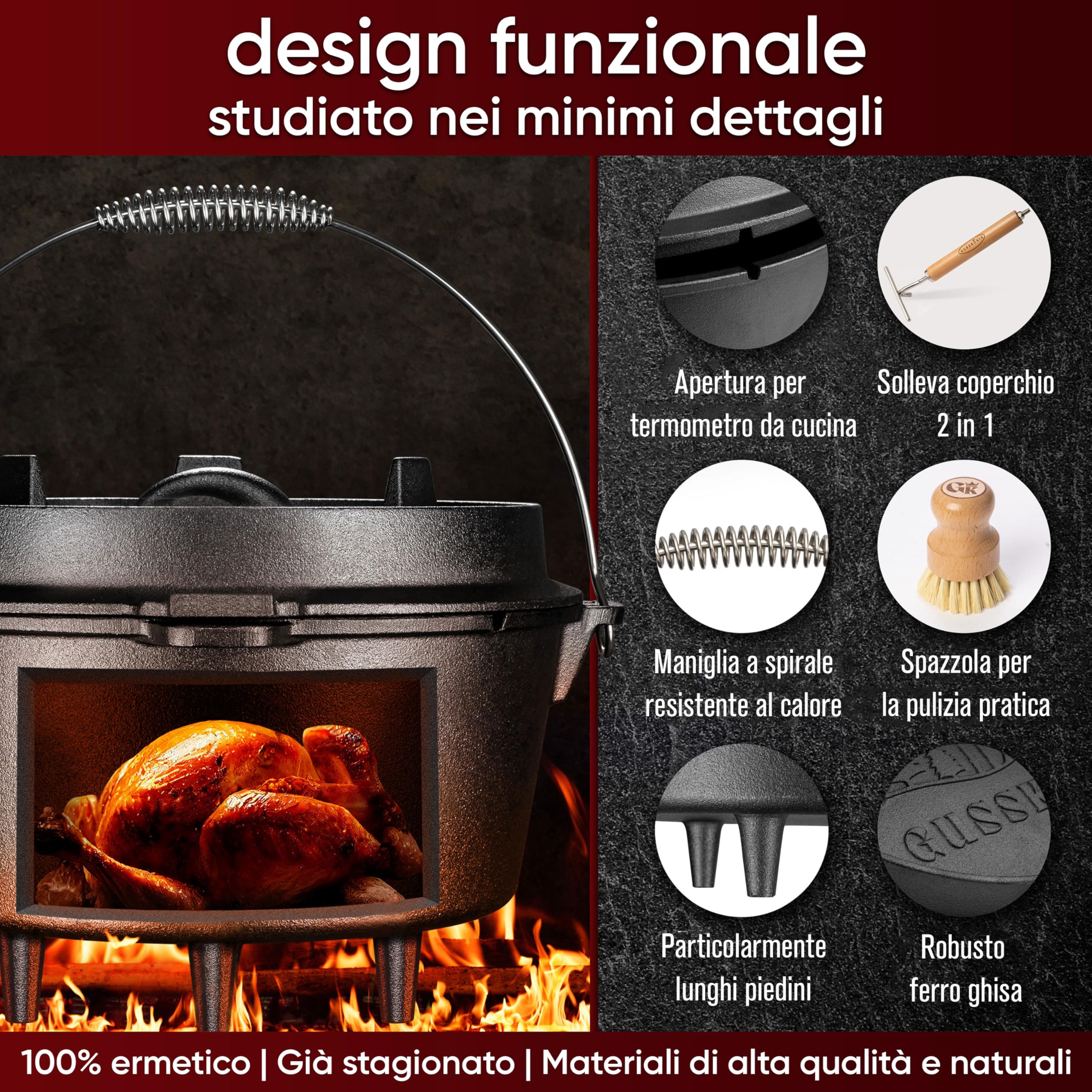 GUSSKÖNIG Forno Olandese In Ghisa 9L - Pre-Stagionato, Con Coperchio E Ricettario, Per 4-7 Persone - Foto 11