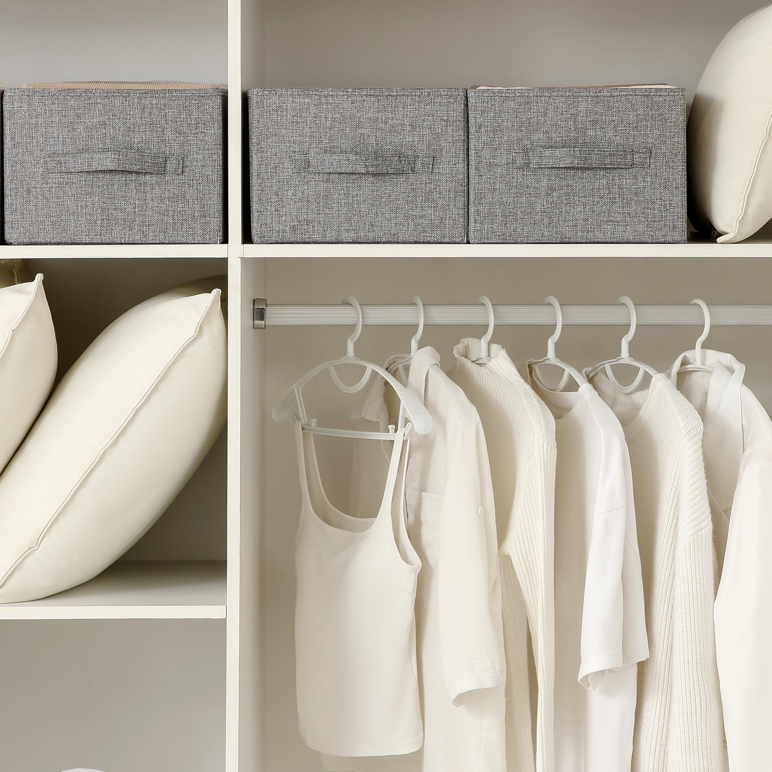 Faltbare Aufbewahrungskörbe aus Leinen, Stoff-Aufbewahrungskörbe, waschbar, Kleider-Organizer mit Griff, Pullover-Organizer für Schrank (dunkelgrau, 47,7 x 28,9 x 21,5 cm)