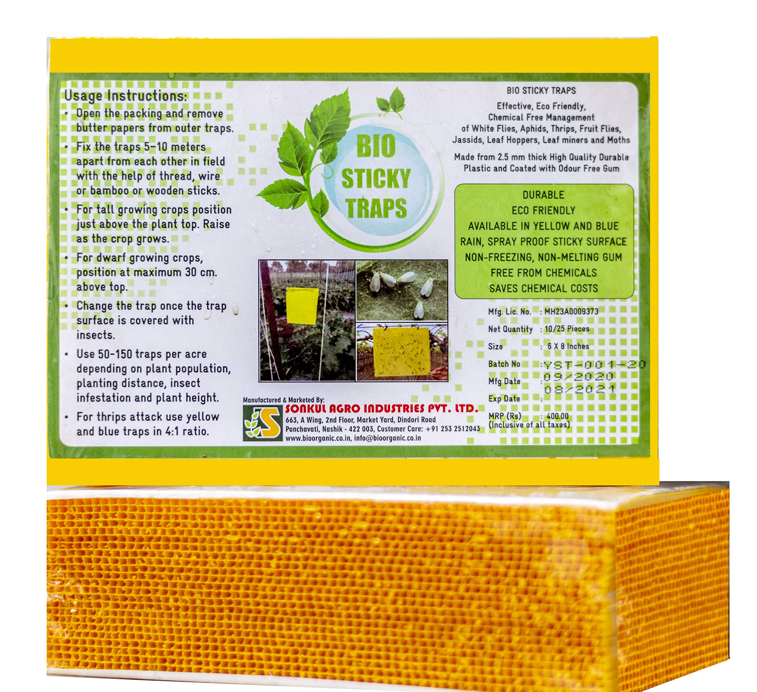 Insect Killer Yellow Sticky Trap Non Toxic and Chemical Free Fly Trap/Insect Catcher/Sticky Pads for Insects, Whiteflies, Aphids, Leaf Minor, Thriphs (10)