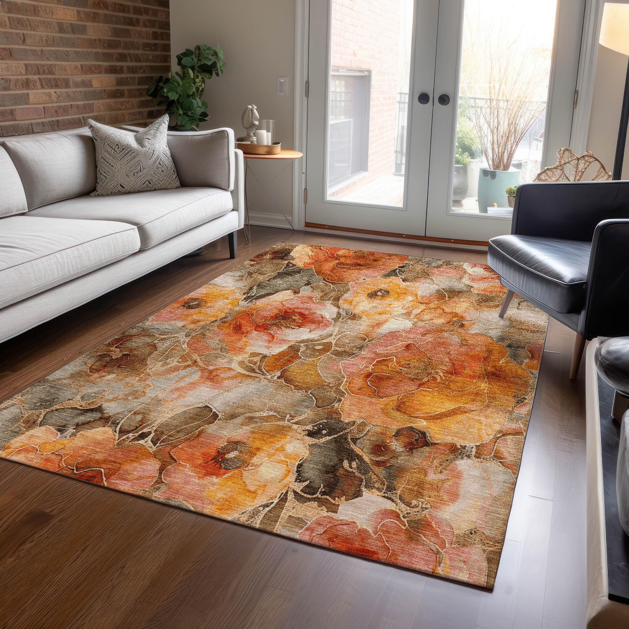 Addison Rugs Chantille ACN1859 Orange 8' x 10' Indoor/Outdoor, Machine Washable, Easy Clean, Non Shedding, Bedroom, Living Room, Dining Room, Kitchen,