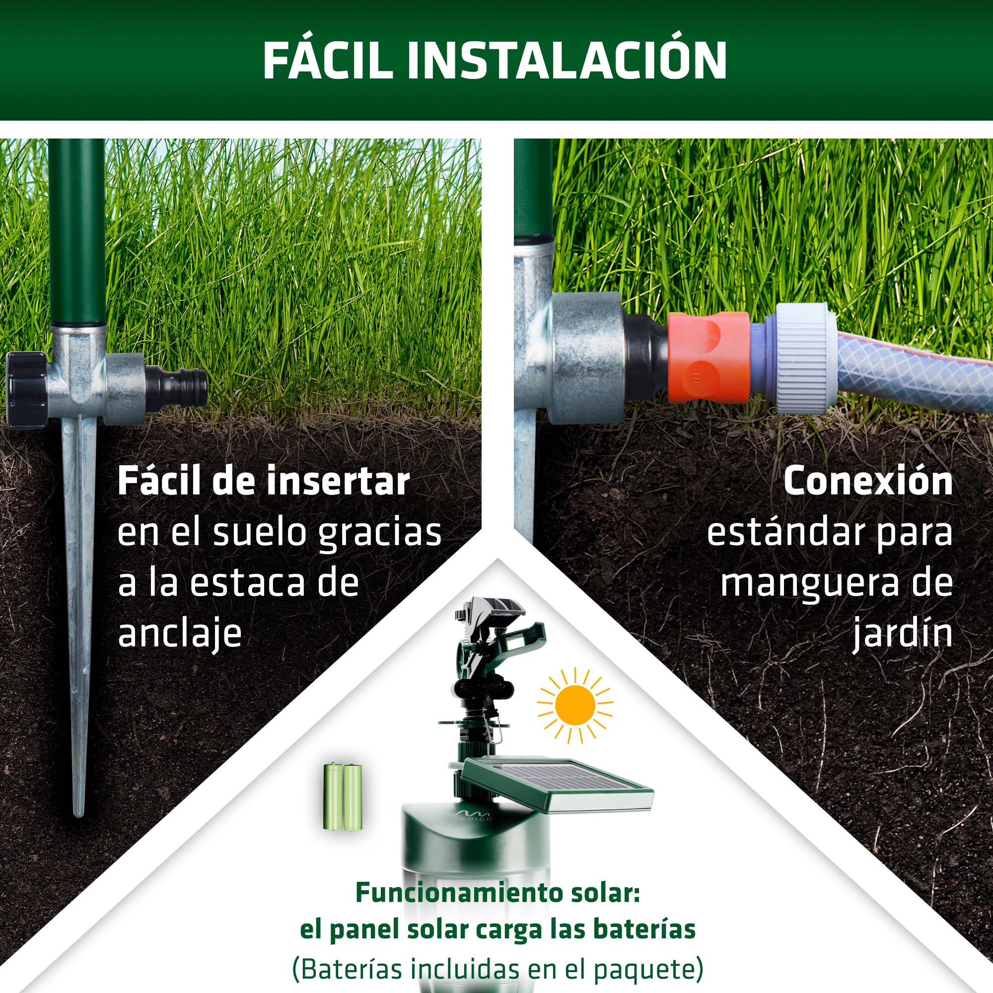 Gardigo® Ahuyentador Gatos Solar con Rociador, Espantapajaros Exterior, Aspersor de Agua Espanta Animales Sensor Movimiento, Ahuyentador Palomas, Repelente Perros, Repelente Gatos | Alcance 10 m