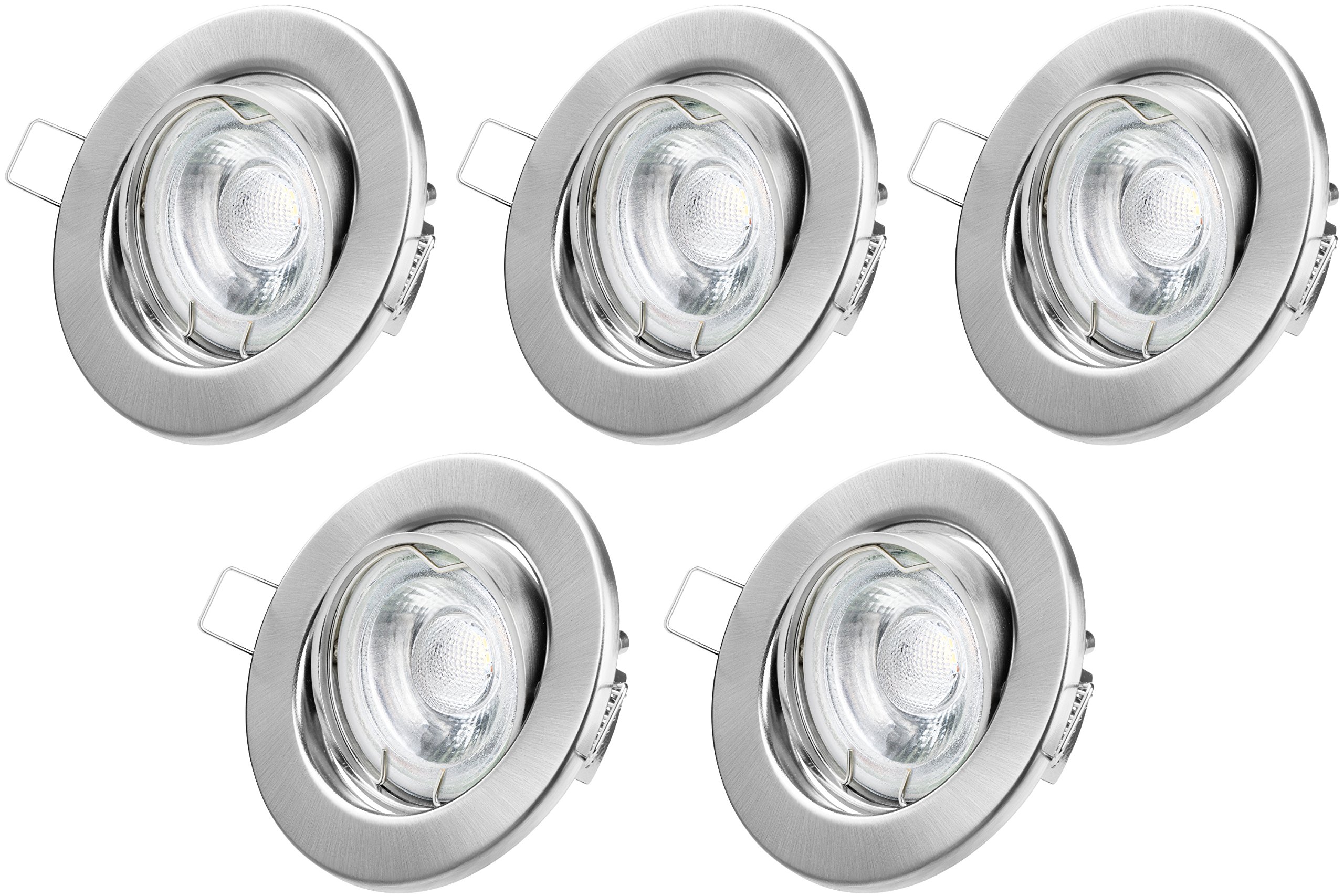 TEVEA LED Einbaustrahler Dimmbar | 5.5W Warmweiss GU10 230V | 3-Stufen Dimmbar ohne Dimmer | Komplett Set Einbauleuchten (Chrom Gebürstet)