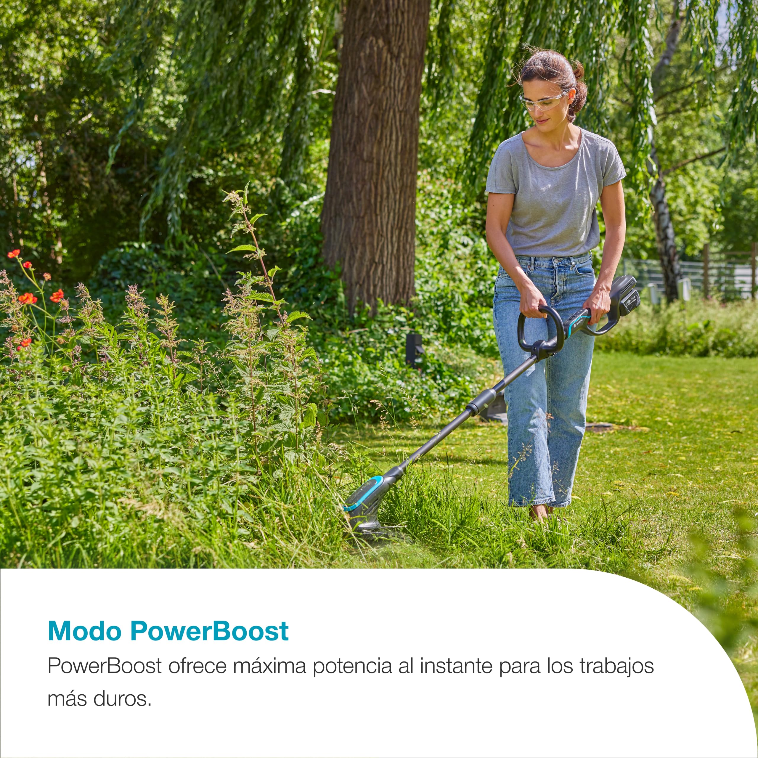 Gardena Cortabordes a batería PowerTrim 30/18V P4A Solo: Potente, Hilo de Nylon de 2 mm, Ajustable, para césped denso, Sin Cable (14703-55)
