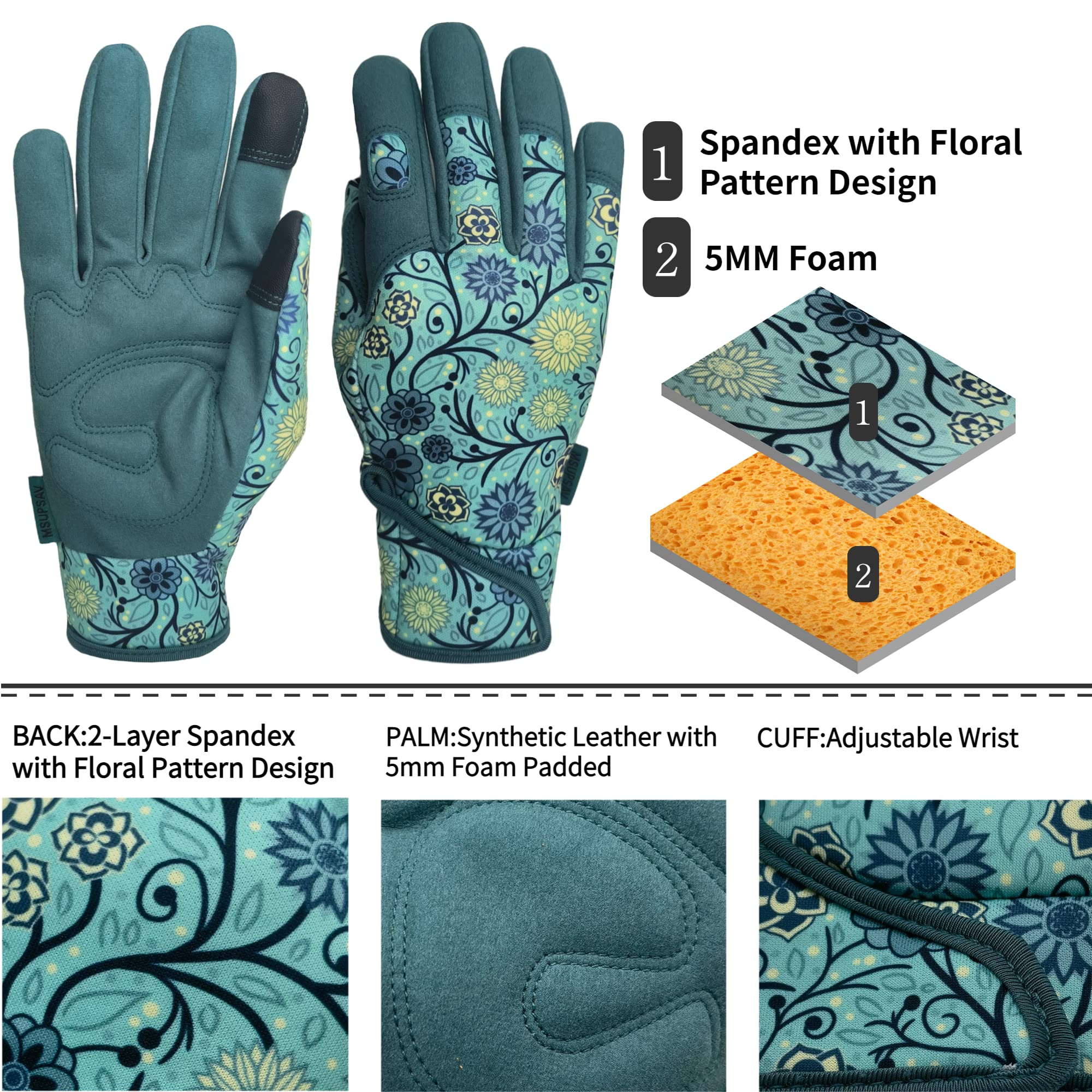 2 pares de guantes de jardinería veganos para mujer, guantes de trabajo para desmalezar, plantar, cavar, azul lago (L)
