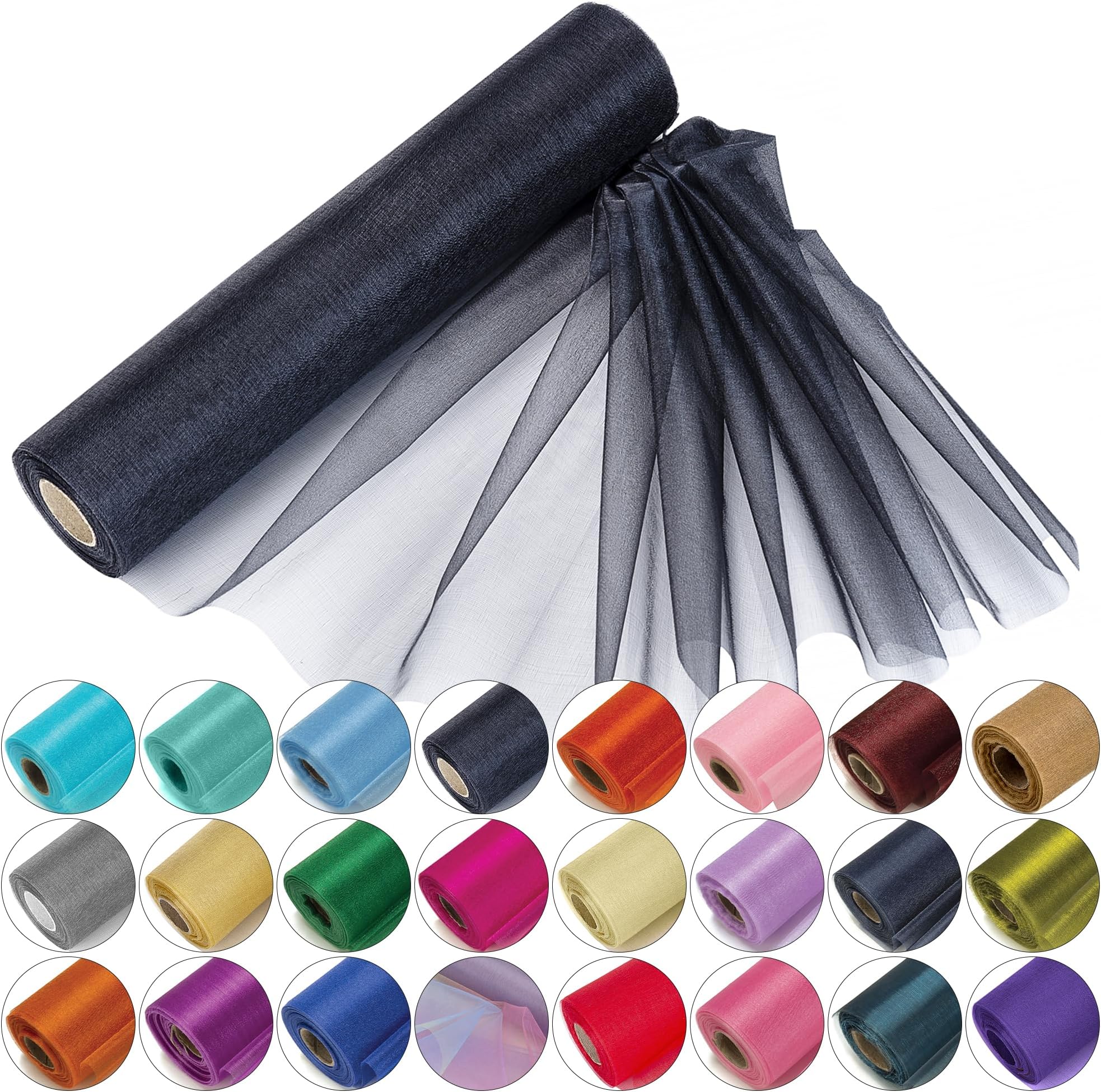 Trimming Shop 25M X 29Cm Snow Sheer Organza Rolls Black With Glitter Fabric - Perfect As Christmas, Wedding Or Party Decorations