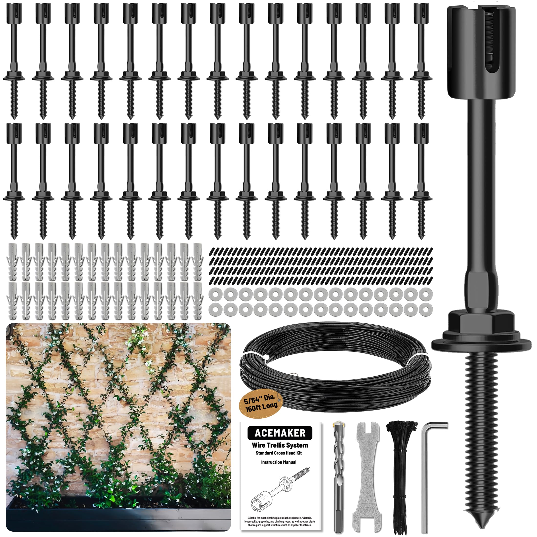 Kit de enrejado de alambre de acero inoxidable T316 de 2 mm con cable de 150 pies para pared