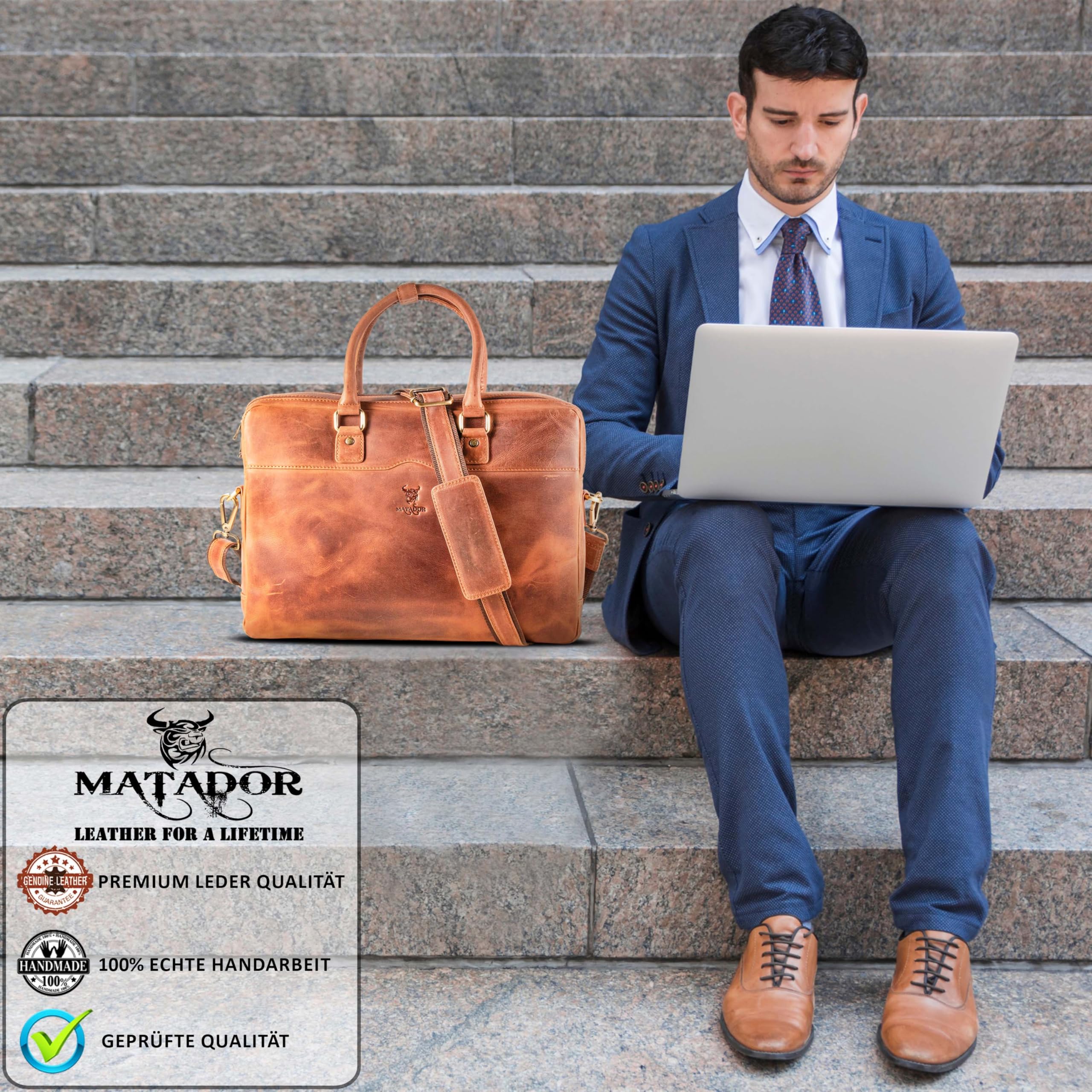 MATADOR Laptoptasche Leder MONACO Handgefertigt