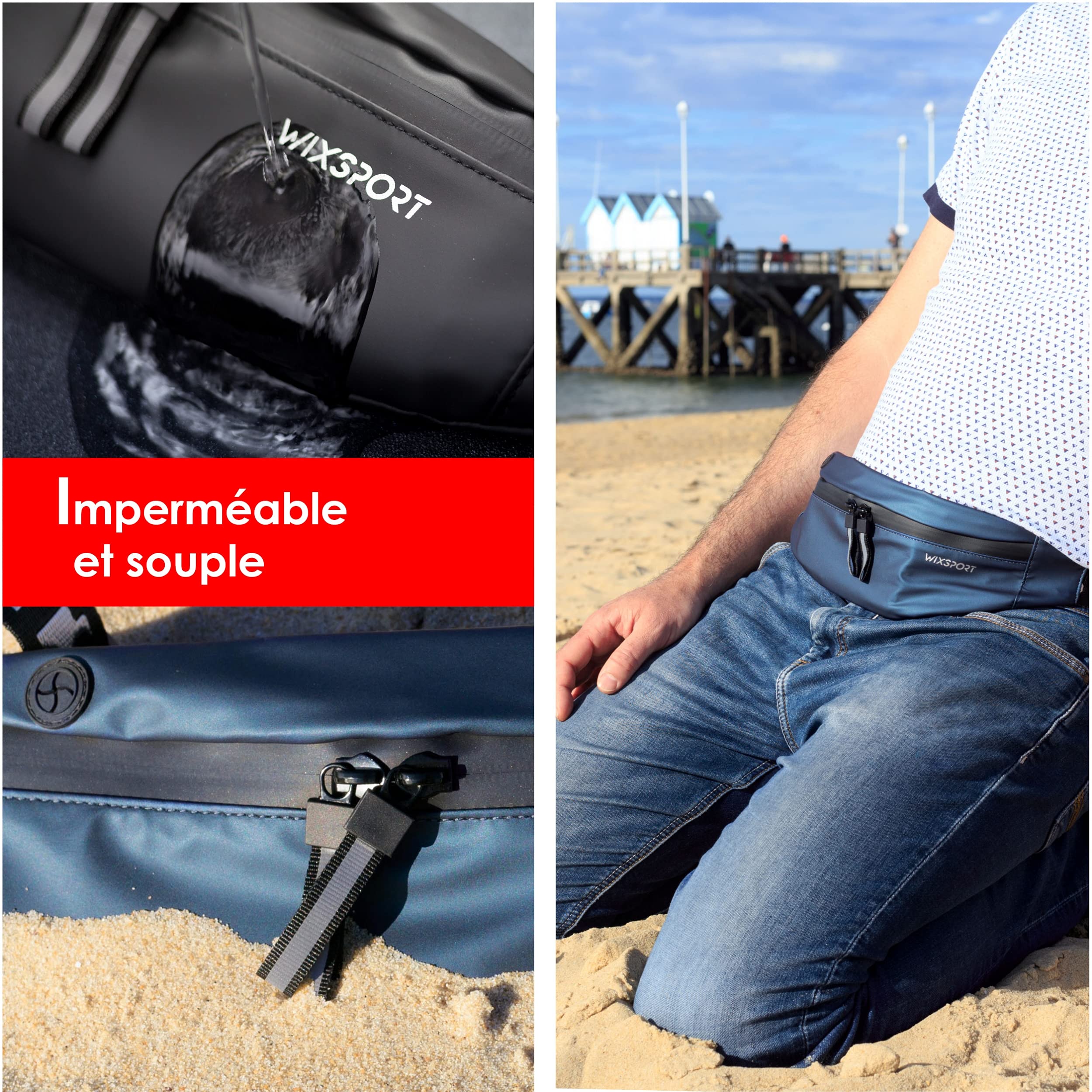 WIXSPORT Men's Sport Waist Bag, Soft and Waterproof Material, Running Belt, Inner Pocket - Image 3