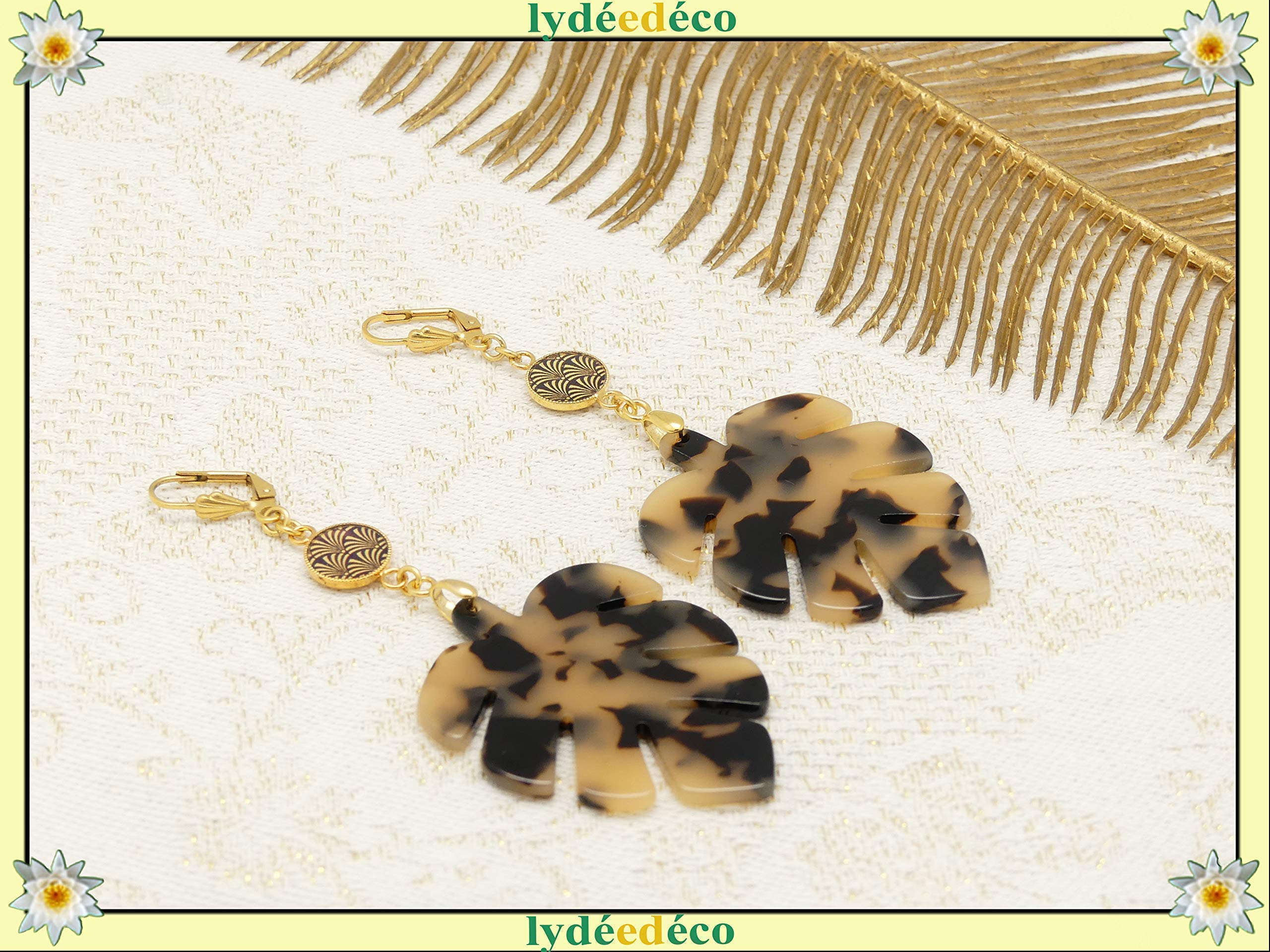 Pendientes MONSTERA DELICIOSA latón 24 quilates hoja de oro filodendro marrón resina regalos ceremonia de aniversario de Navidad invitados boda parejas día de la madre