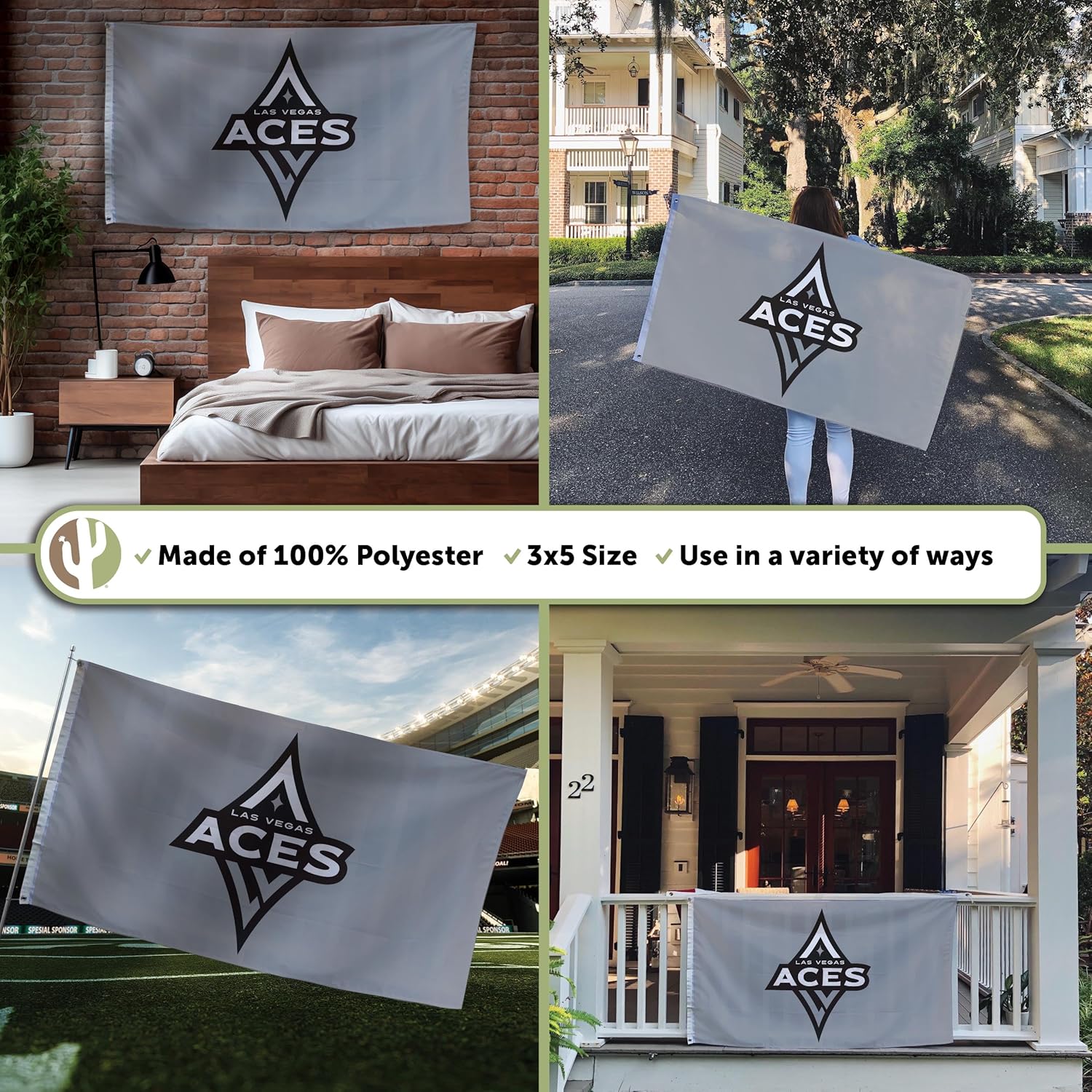 Desert Cactus Las Vegas Aces Flag Team WNBA 100% Polyester Indoor Outdoor 3x5 feet Flag (Design E) - Image 3