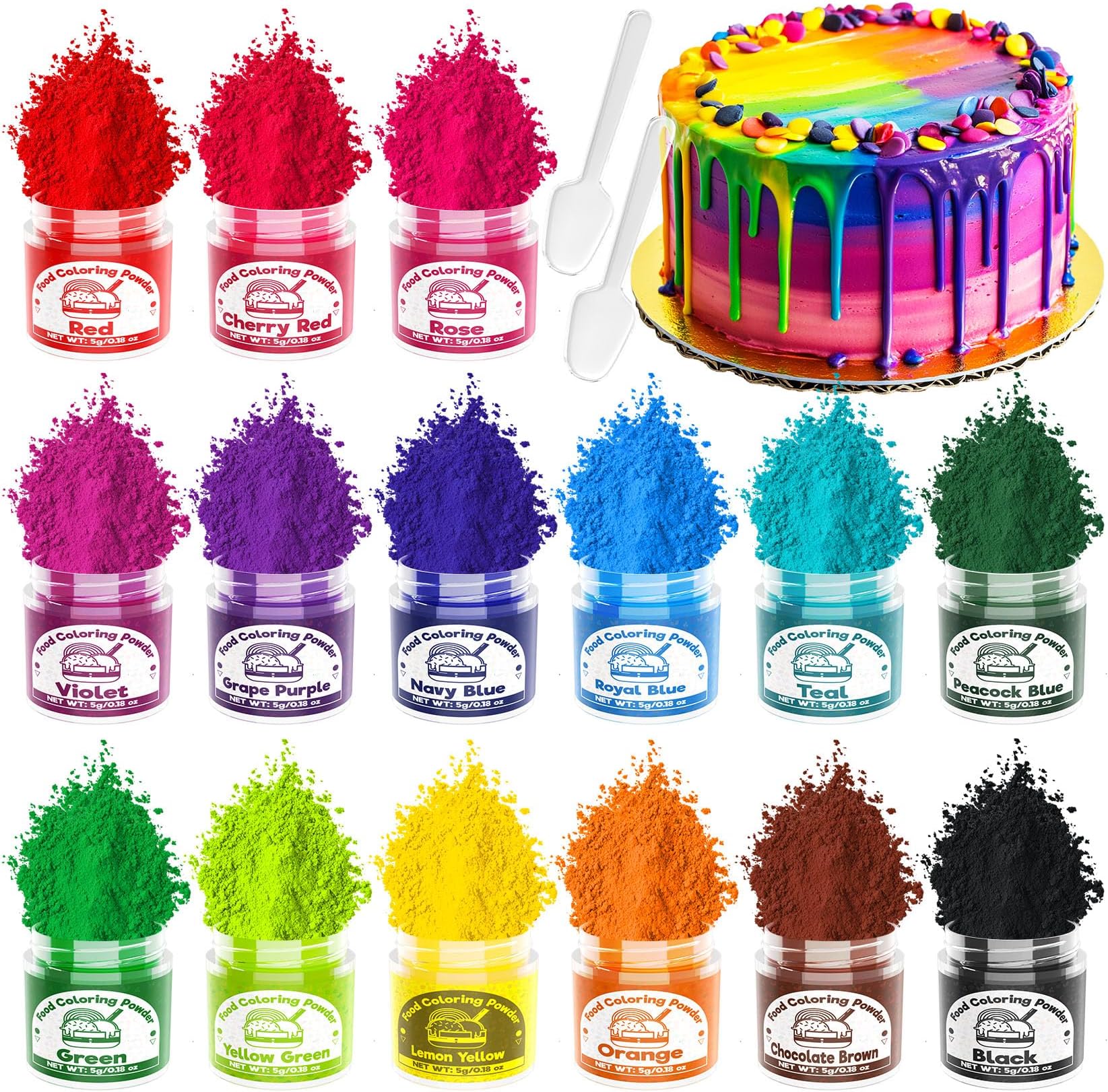 Food Coloring Powder for Baking - 15 Bright Colors Powdered Food Coloring, Flavorless High Concentrated Upgraded Food Dye for Icing, Baking, Cake Decorating, Cooking, Frosting - 5g/each
