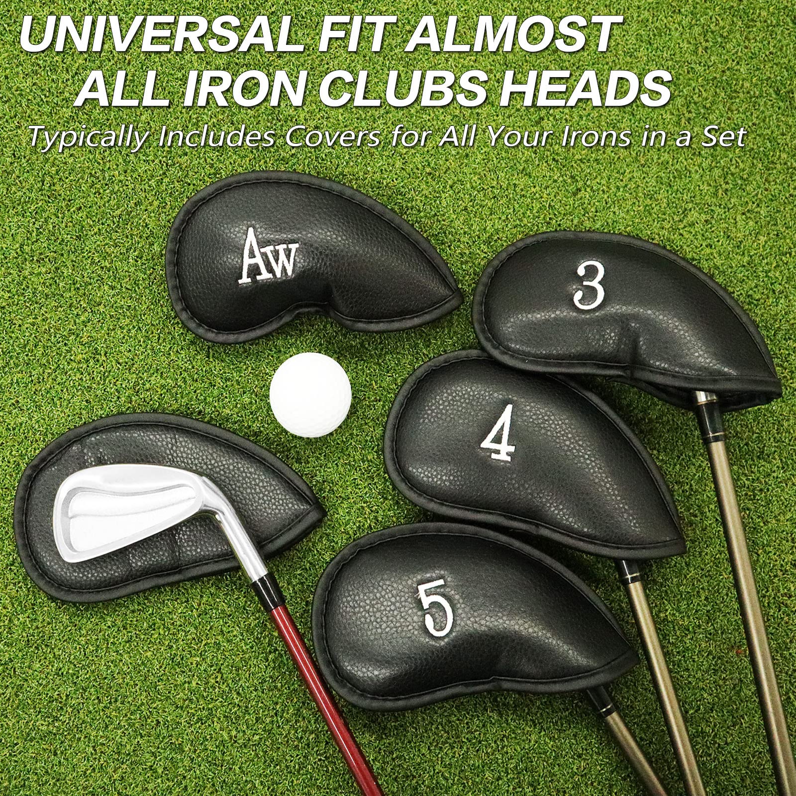 Golf Schlägerhauben Eisen Golfschläger Schlägerkopfhüllen Wert 12 Stück Set, Iron Club Head Covers Schwarz Blau Rot mit Gedruckter Nummer, Kunstleder Golfschlägerhaube Headcover