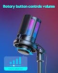 COCONISE Microphone de jeu, USB PC Mic pour Podcasts Vidéos, Streaming, Condenseur Mic avec Mute rapide, Trépied Stand, Filtre Pop, RGB Indicateur, Mont de choc, bouton de gain rotatif, Compatible avec PS4/5/PC