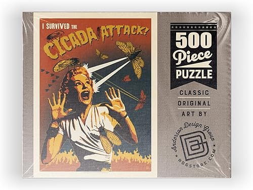 Miniatura 8 de MyPuzzle Cicada Invasion Screaming Woman, póster vintage, rompecabezas prémium de 500 piezas para adultos