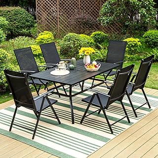 Sponsored Ad - Sophia & William 7 Pieces Patio Dining Set with 6 High Back Sling Chairs and 1 Rectangle Table of 1.57" Umb...