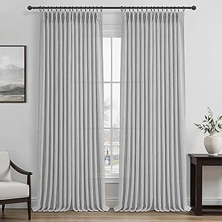 Light Grey Extra Long Floor to Ceiling Sheer Linen Curtains 108 Inches Long for Dining Room 2 Panels Set, Country Memory Trained Pinch Pleated Curtain 9 FT Length Office Luxury Viral Drapes with Hooks