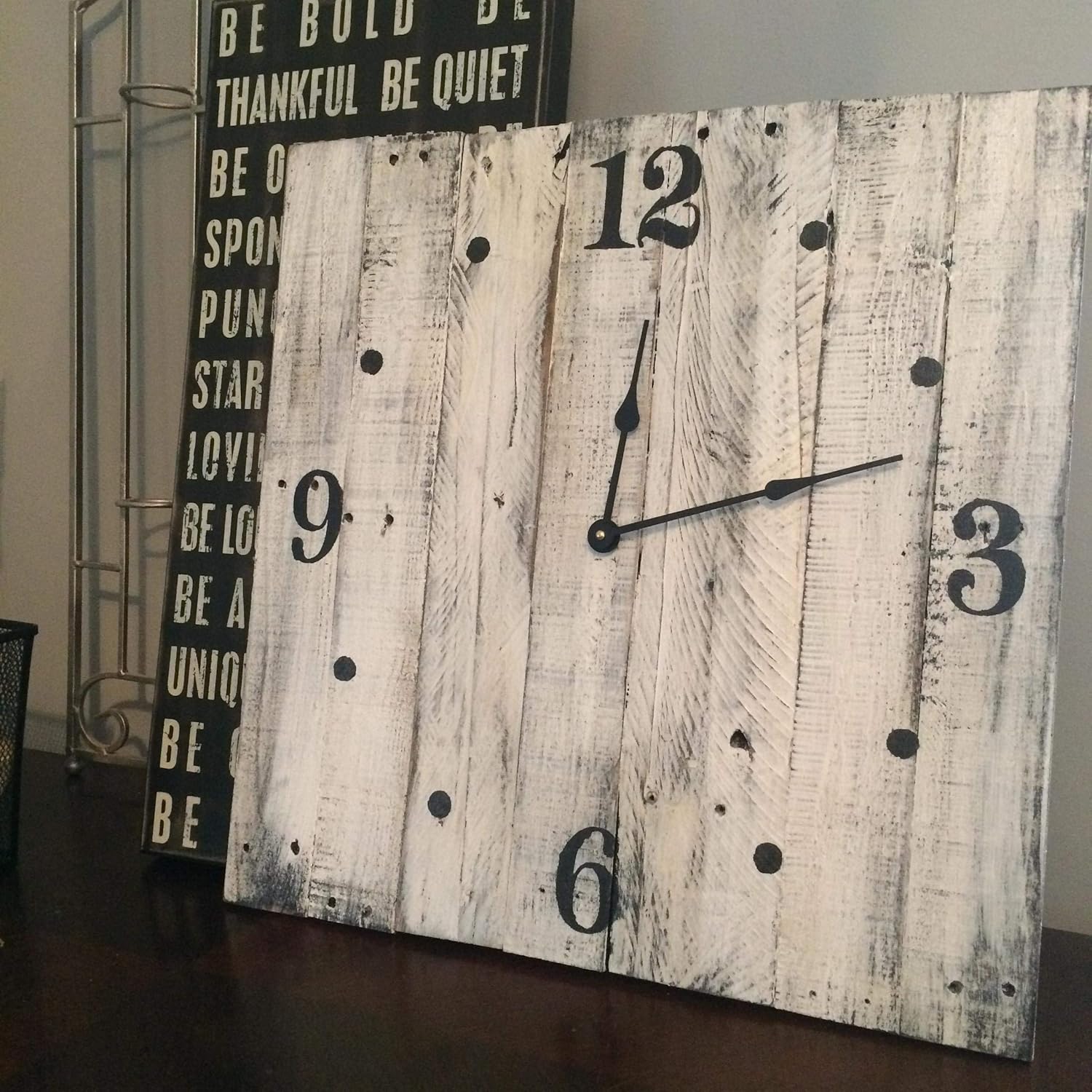 Square White Wall Clock with Distressed Finish, 20" Created