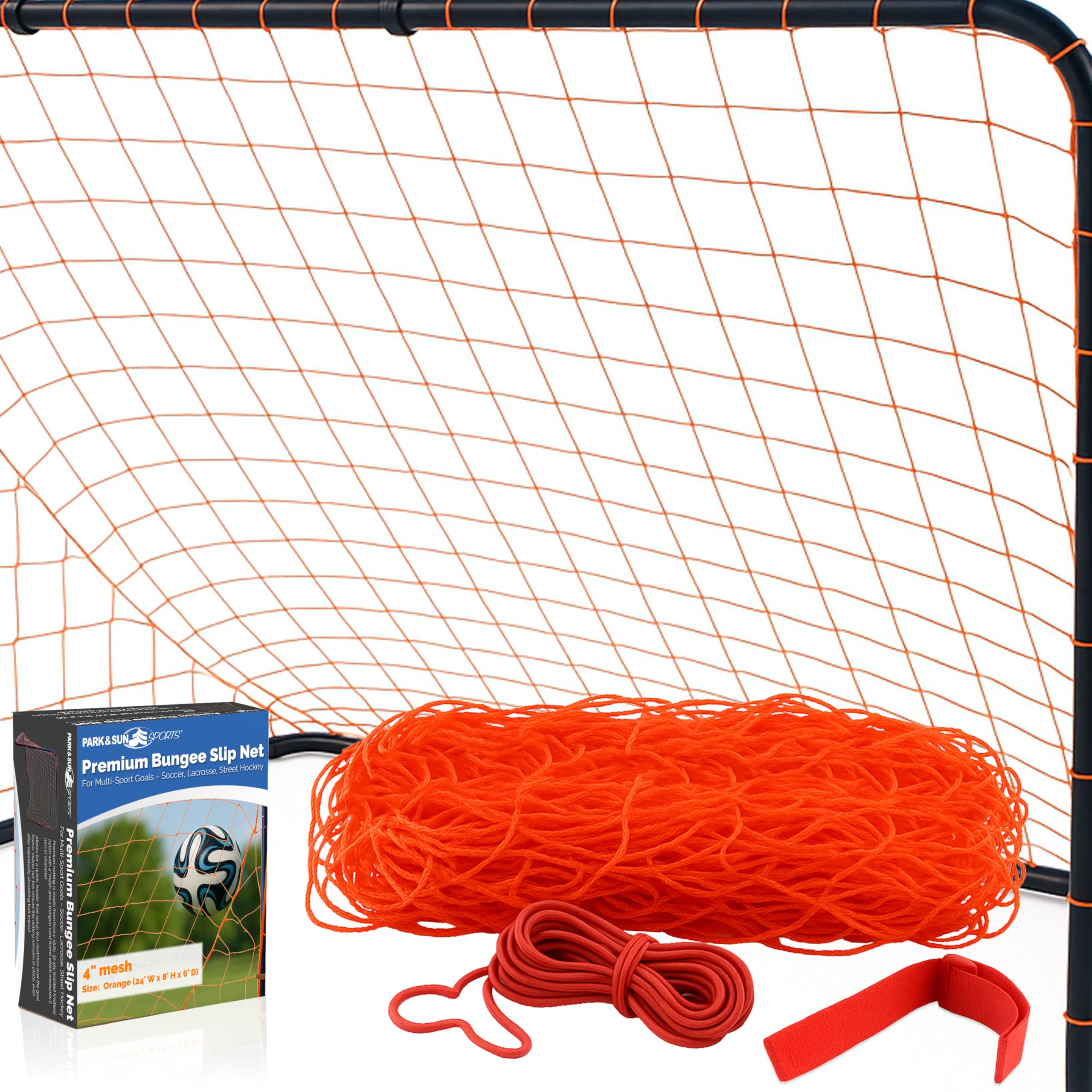 Park & Sun Sports Bungee-Slip-Net Replacement Nylon Goal Net: Soccer/Multi-Sport Goal, Orange, 24' W x 8' H x 6' D