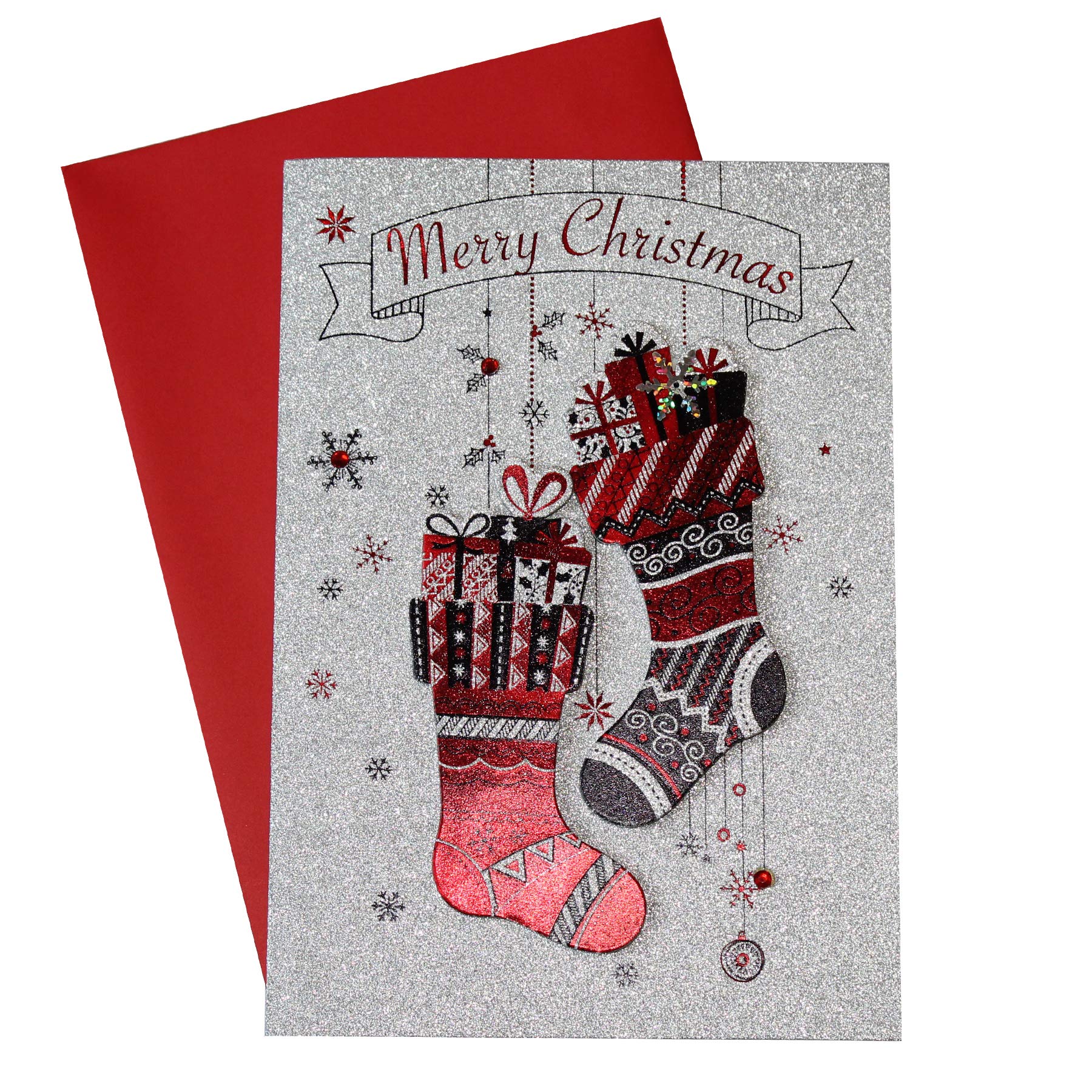 Tulip Studio ProductsLuxury Christmas Card with Glitter and 3D Embellishments - Stocking