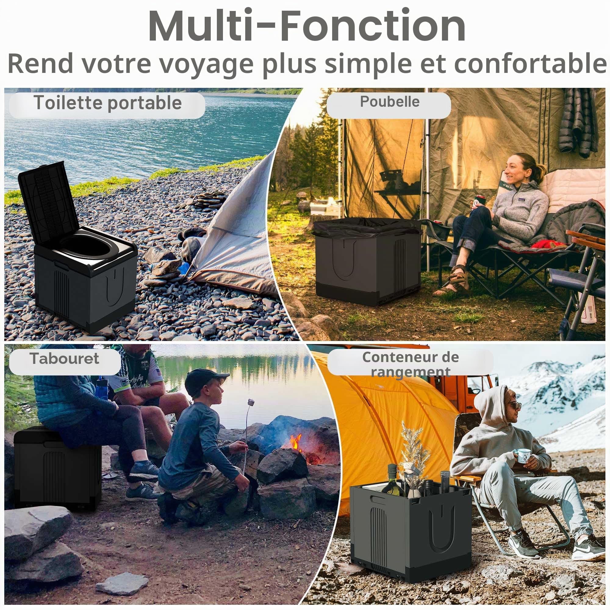 Toilettes de camping pliables grand format - Toilettes sèches de camping sans produits chimiques pour le camping, les festivals, les embouteillages, les tentes