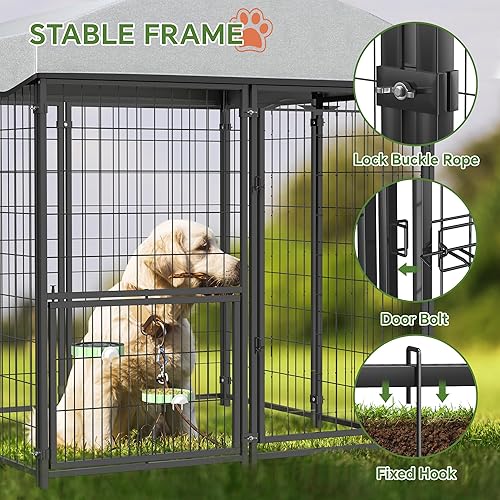 Miniatura 5 de Mr IRONSTONE Caseta grande para perros al aire libre con techo resistente al agua Caseta resistente para perros afuera Jaula para mascotas Recinto