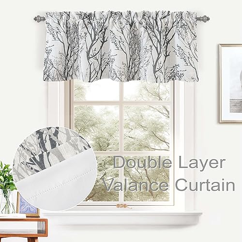 Miniatura 2 de DriftAway Cenefa con forro de lino de doble capa con aislamiento térmico para oscurecer la habitación, cenefas opacas de 3 pulgadas, bolsillo para