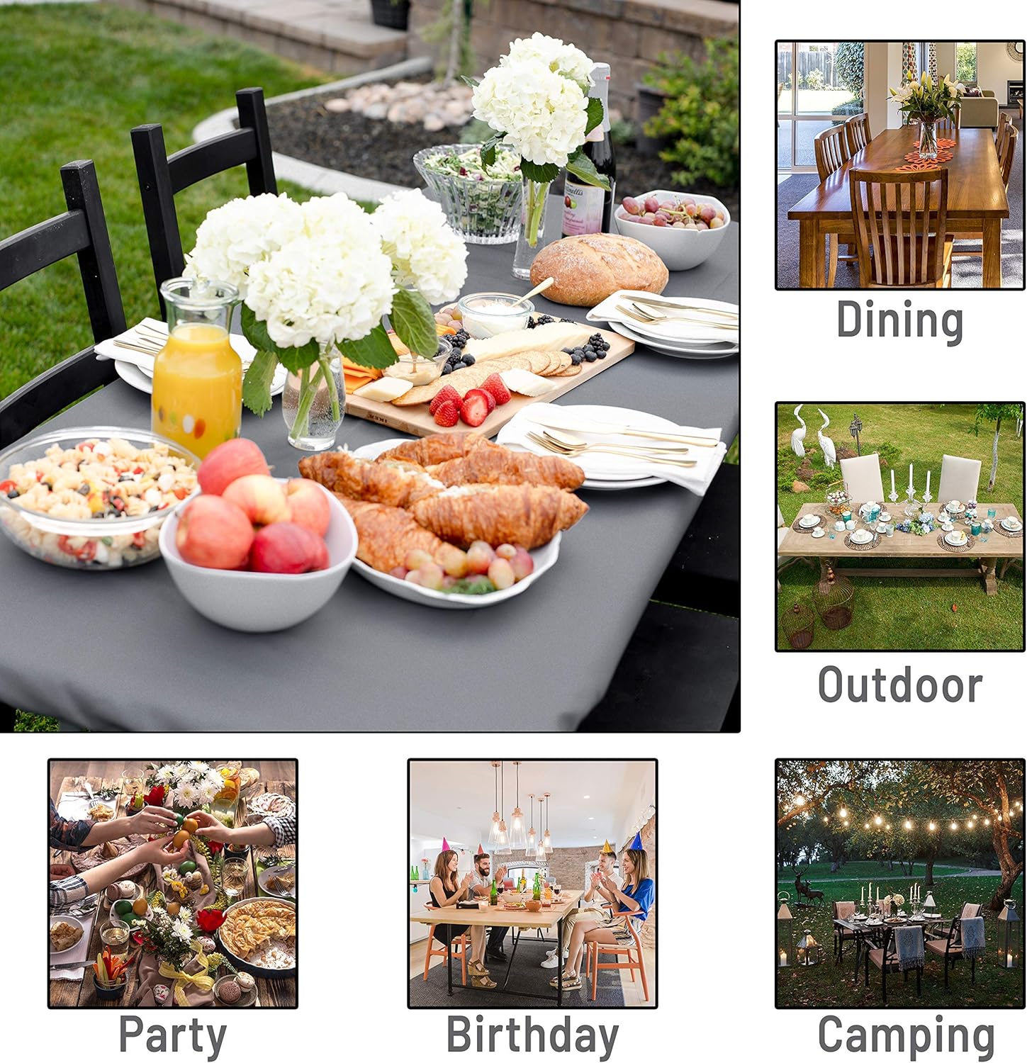Signature Home 6ft Fitted Tablecloth Rectangle Grey Table Cover - Table Cloth - Fitted Table Covers for 6 Foot Tables. Washable Picnic Table Cover Indoor Outdoor Elastic Tablecloth 30 x 72 inch : Everything Else